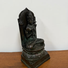 Antique Bronze Statue of Goddess Tara On Throne