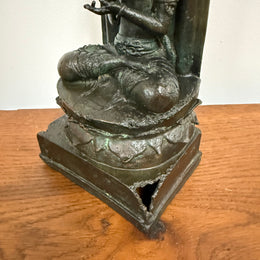 Antique Bronze Statue of Goddess Tara On Throne