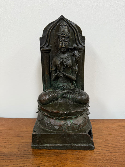 Antique Bronze Statue of Goddess Tara On Throne