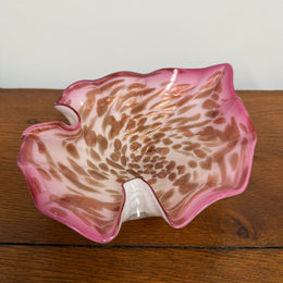 Vetro Artistico Veneziano Murano Pink Glass Bowl With Copper Aventurine