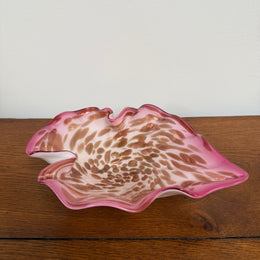 Vetro Artistico Veneziano Murano Pink Glass Bowl With Copper Aventurine