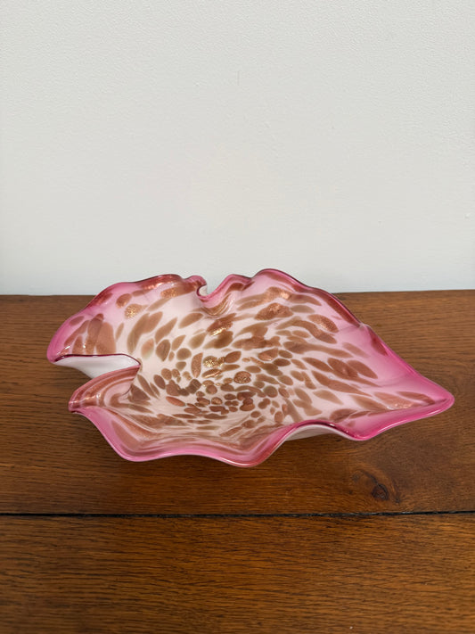 Vetro Artistico Veneziano Murano Pink Glass Bowl With Copper Aventurine