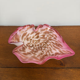 Vetro Artistico Veneziano Murano Pink Glass Bowl With Copper Aventurine