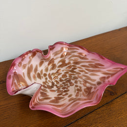 Vetro Artistico Veneziano Murano Pink Glass Bowl With Copper Aventurine