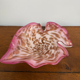 Vetro Artistico Veneziano Murano Pink Glass Bowl With Copper Aventurine