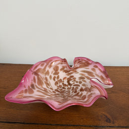Vetro Artistico Veneziano Murano Pink Glass Bowl With Copper Aventurine