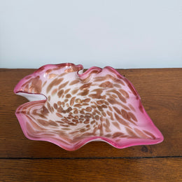 Vetro Artistico Veneziano Murano Pink Glass Bowl With Copper Aventurine