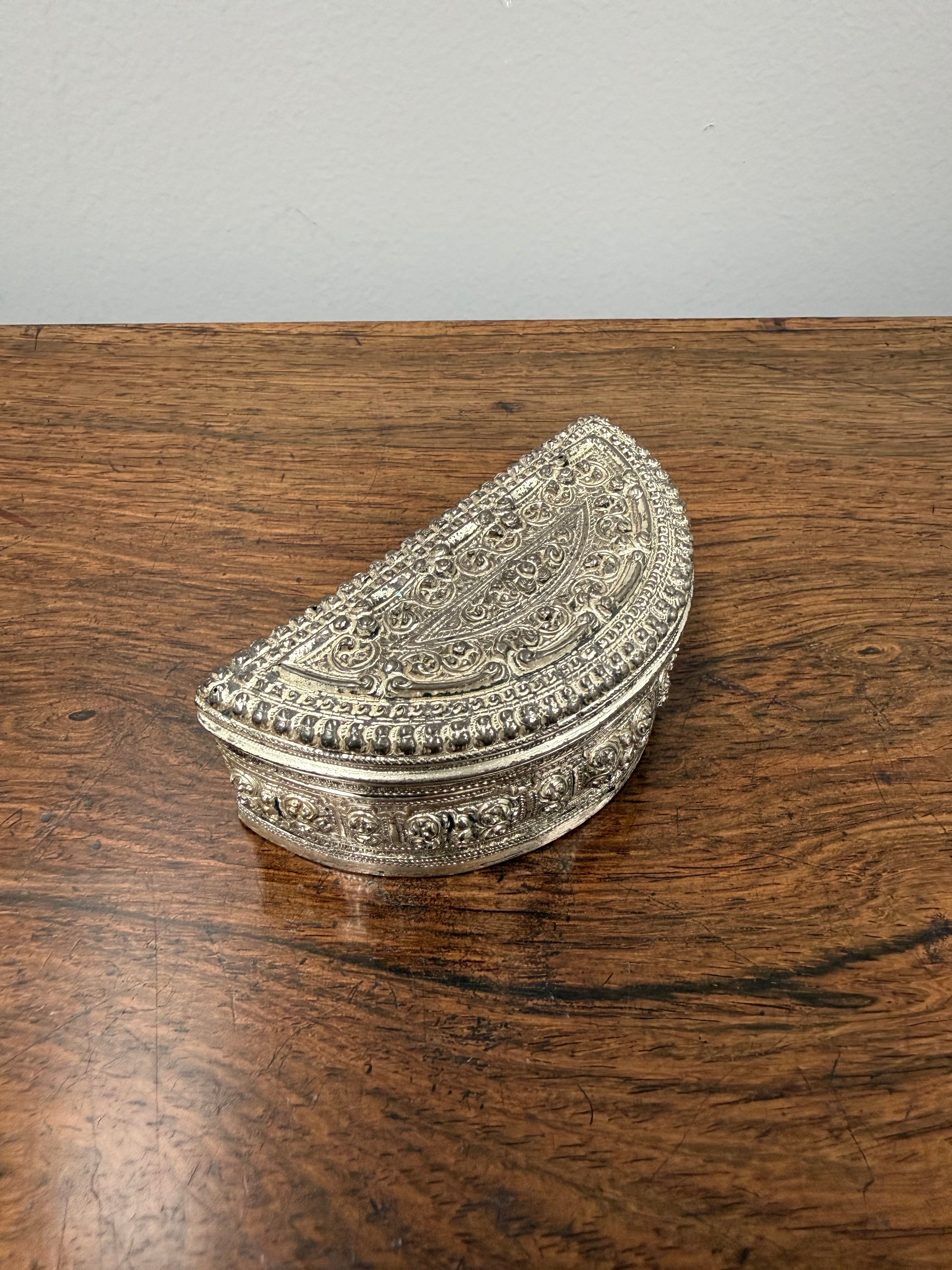 Antique Burmese Silver Crescent Moon Betel Lime Box