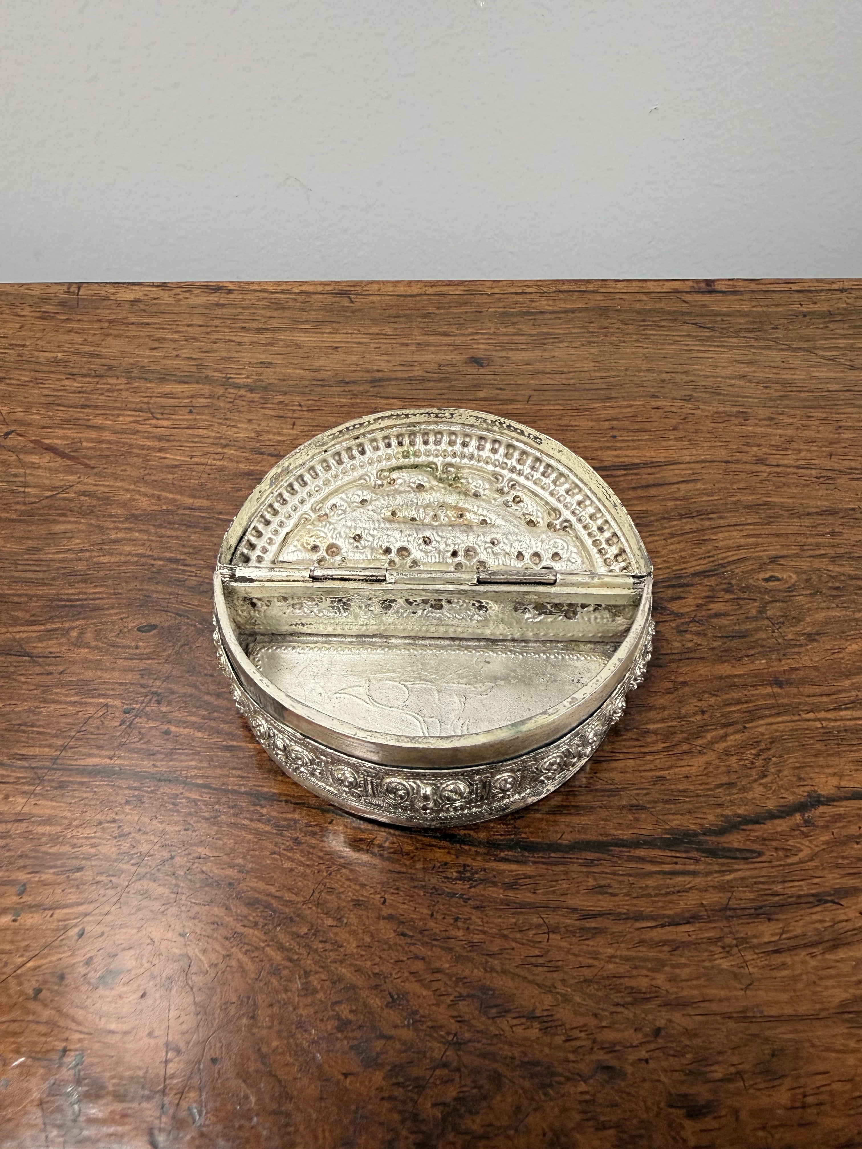 Antique Burmese Silver Crescent Moon Betel Lime Box