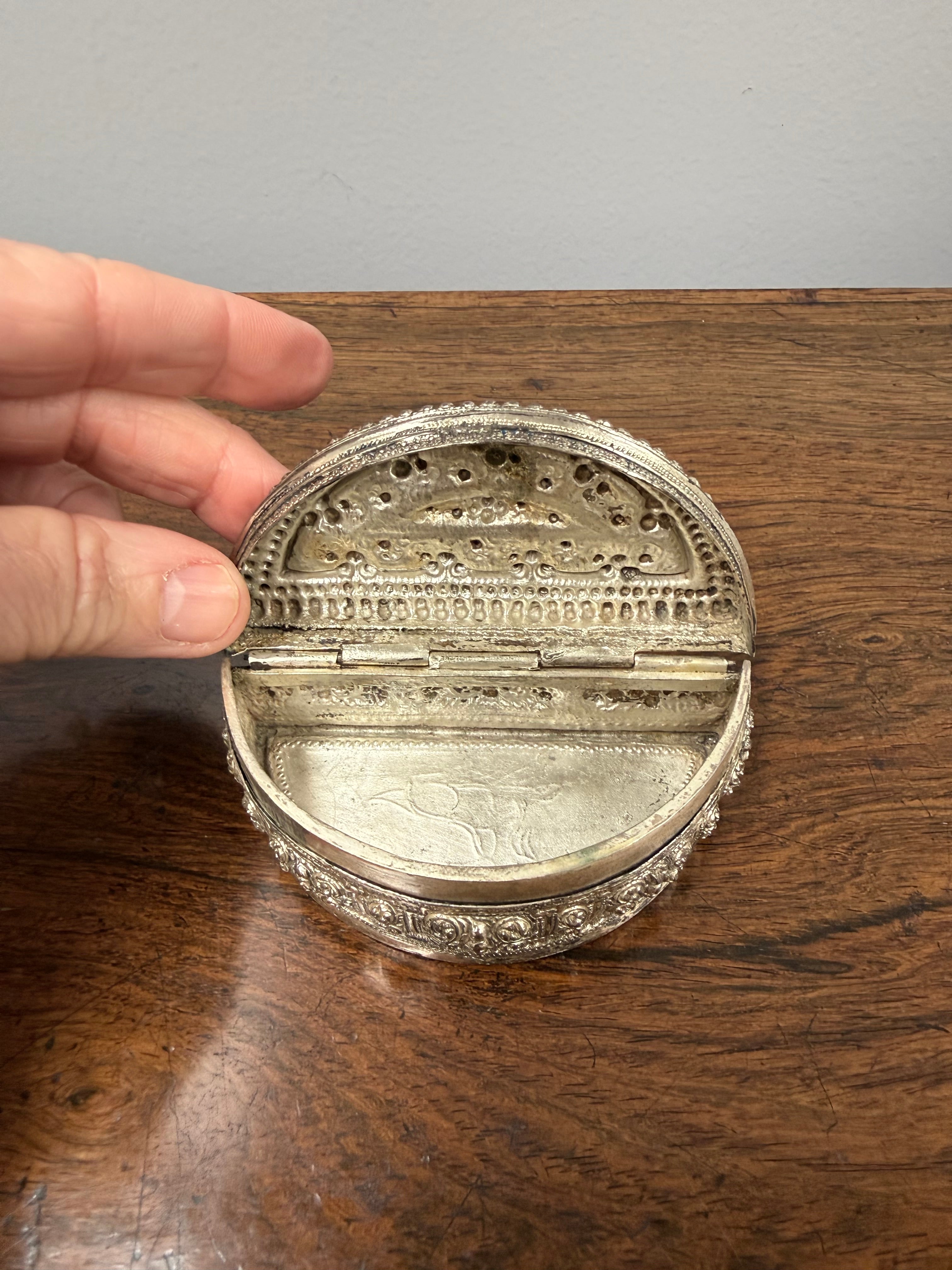 Antique Burmese Silver Crescent Moon Betel Lime Box