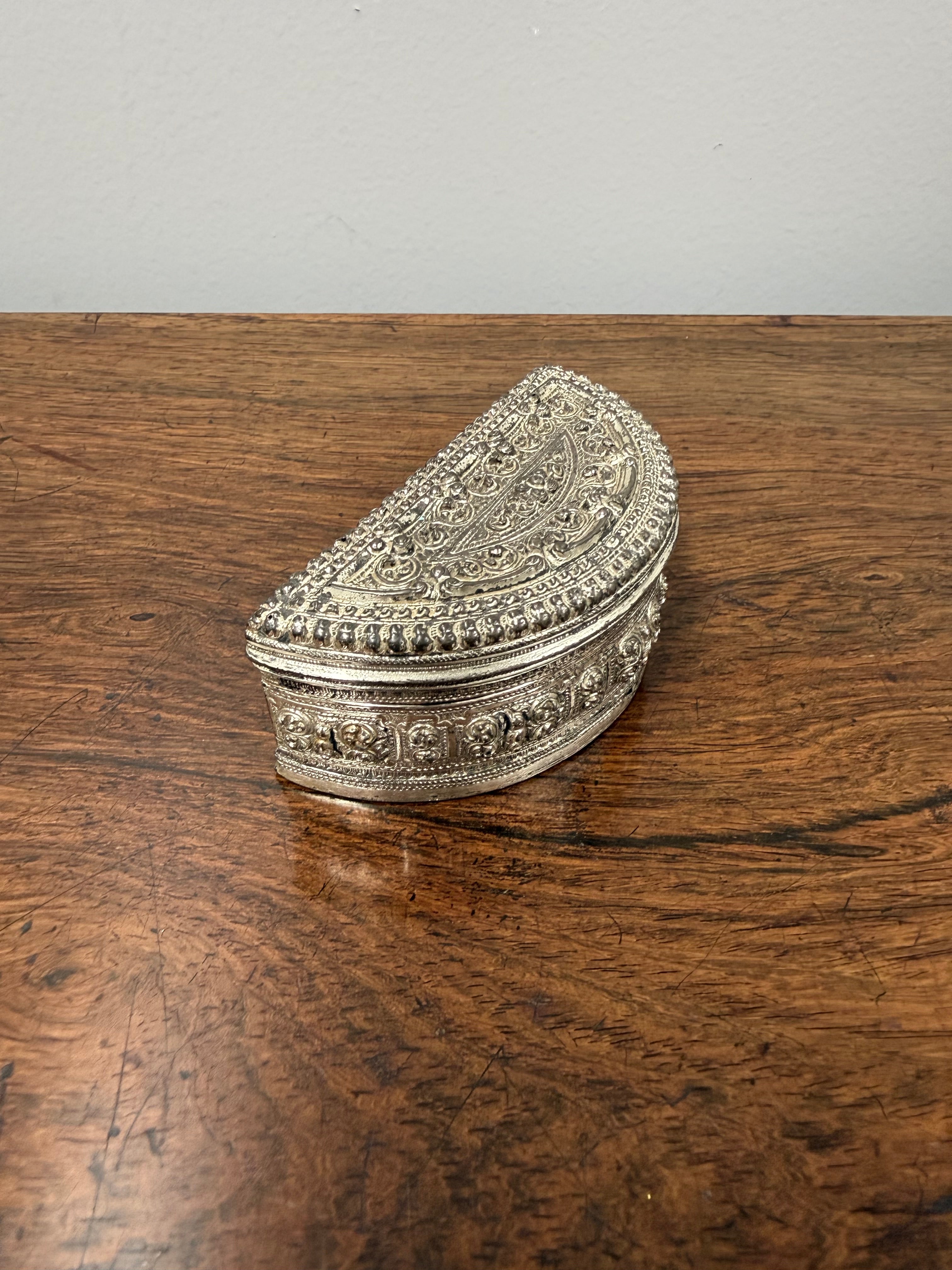 Antique Burmese Silver Crescent Moon Betel Lime Box