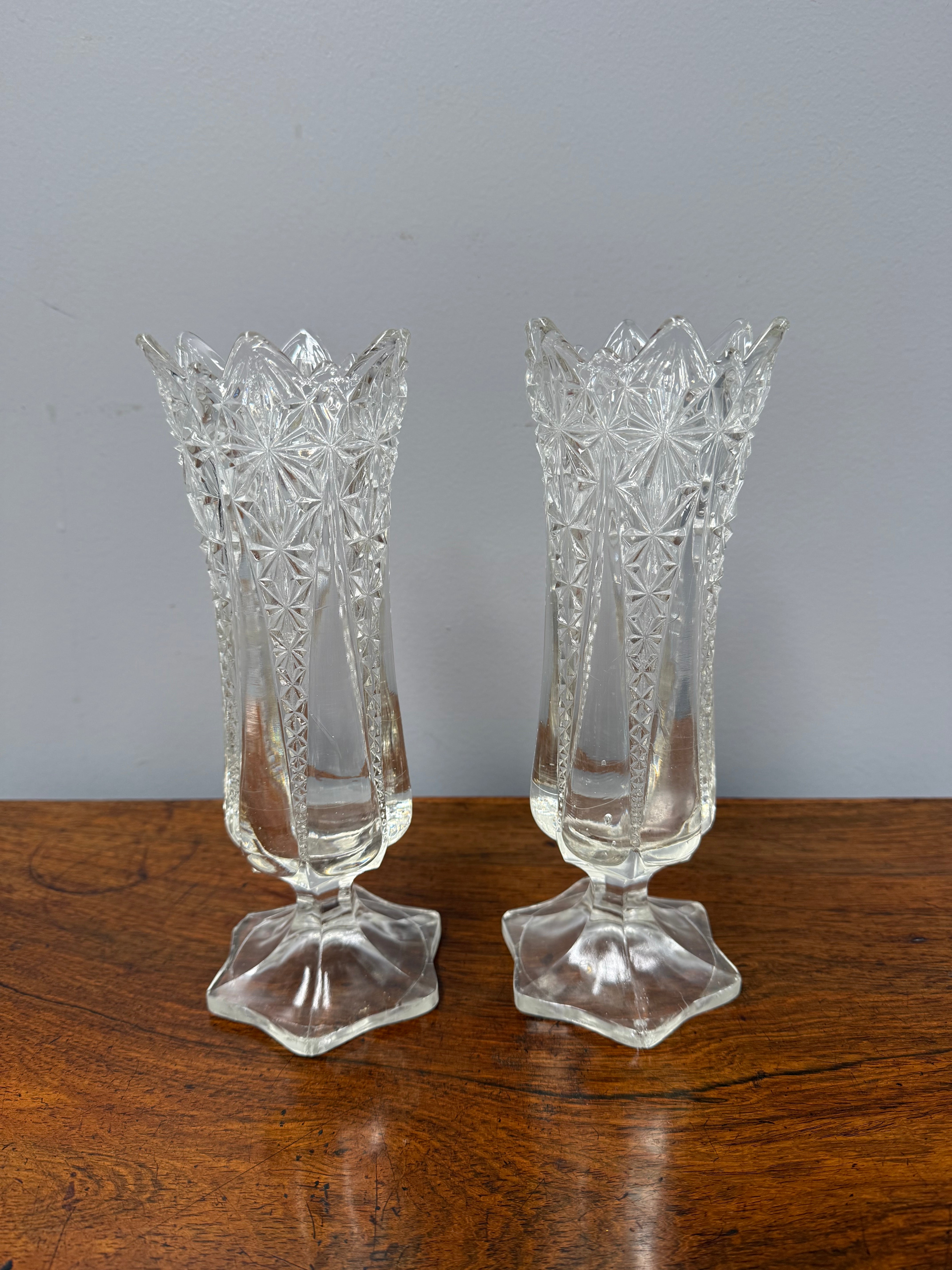 Pair Antique Pressed Glass Celery Vases