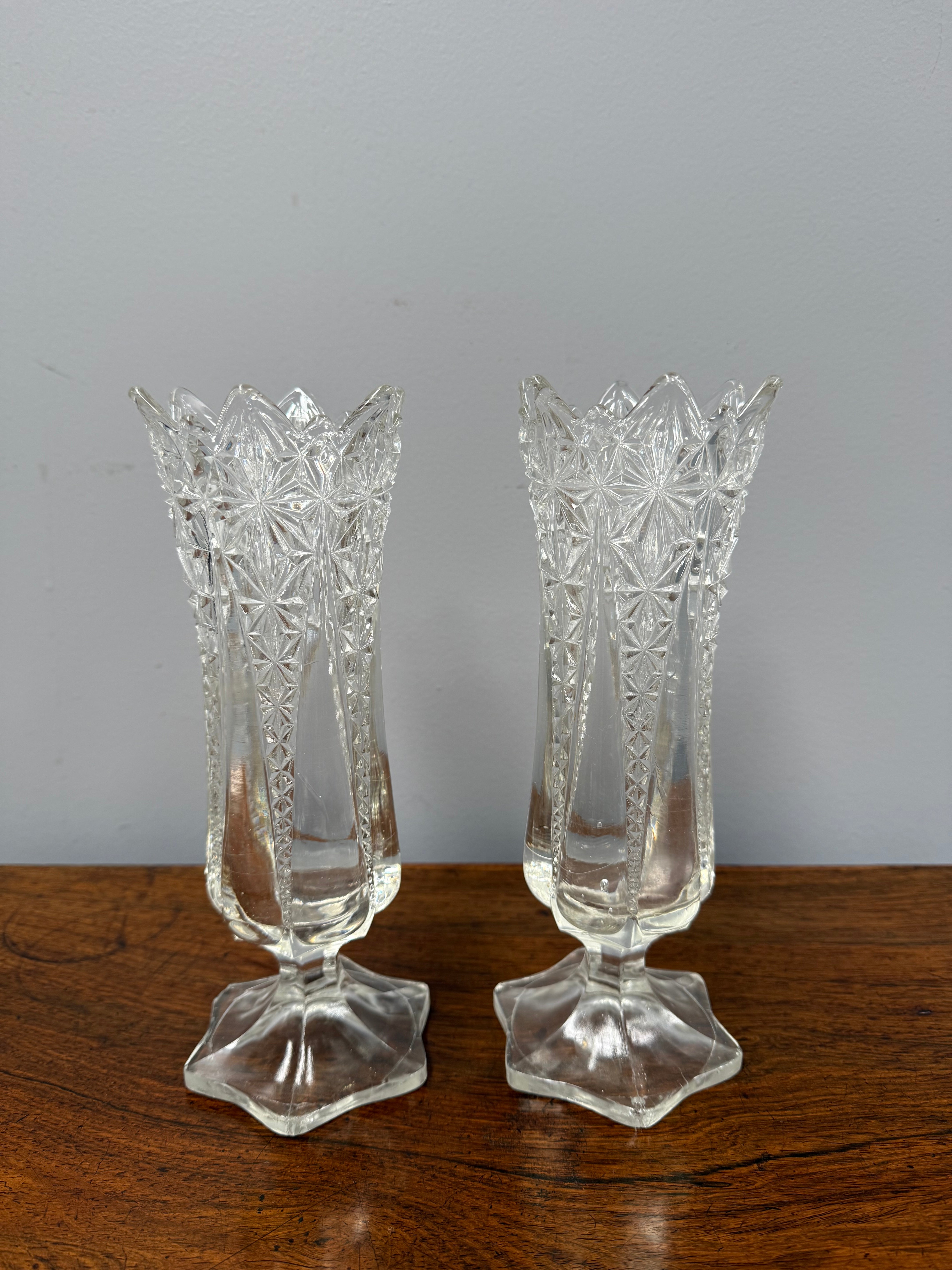 Pair Antique Pressed Glass Celery Vases