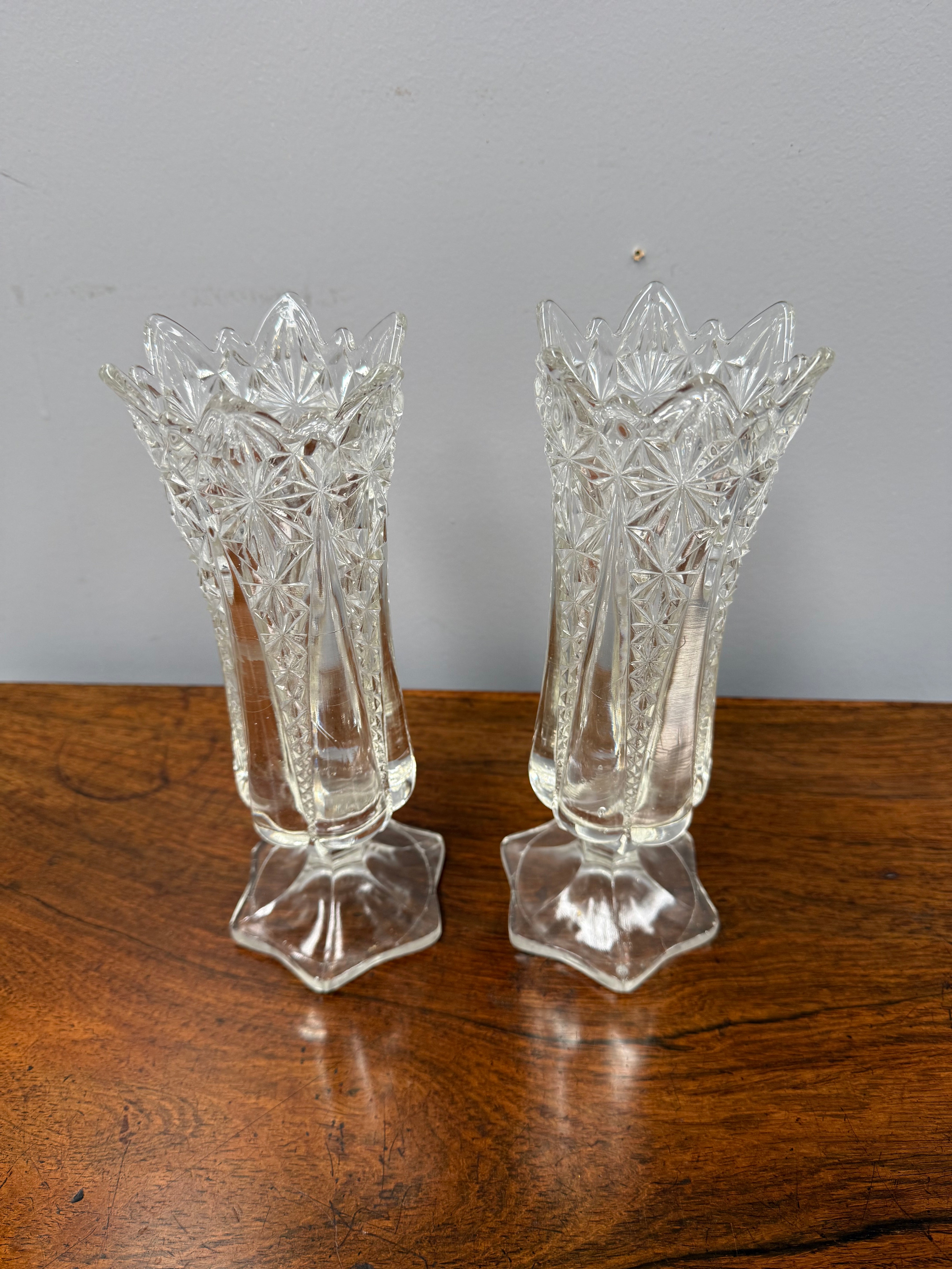 Pair Antique Pressed Glass Celery Vases