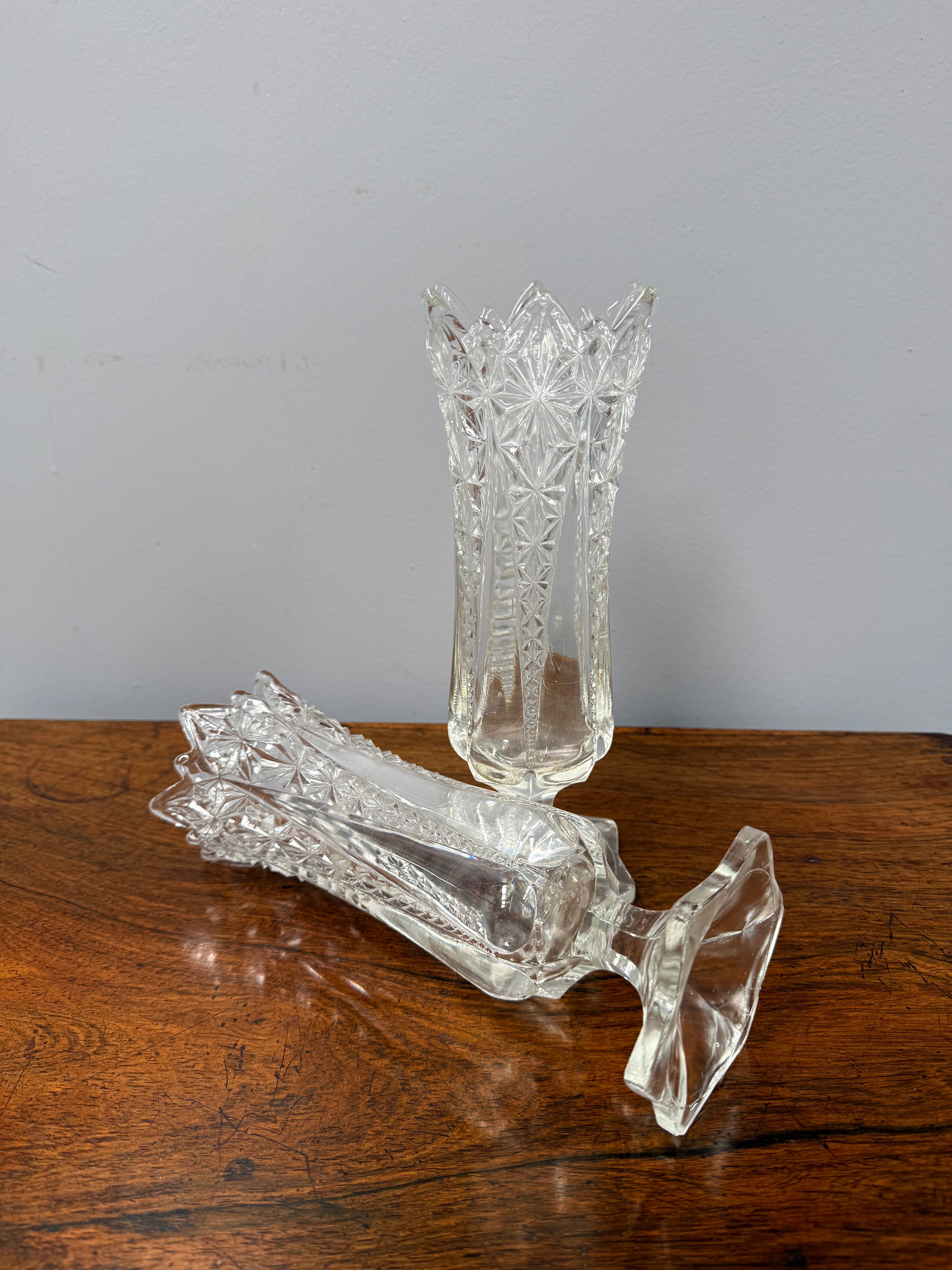 Pair Antique Pressed Glass Celery Vases