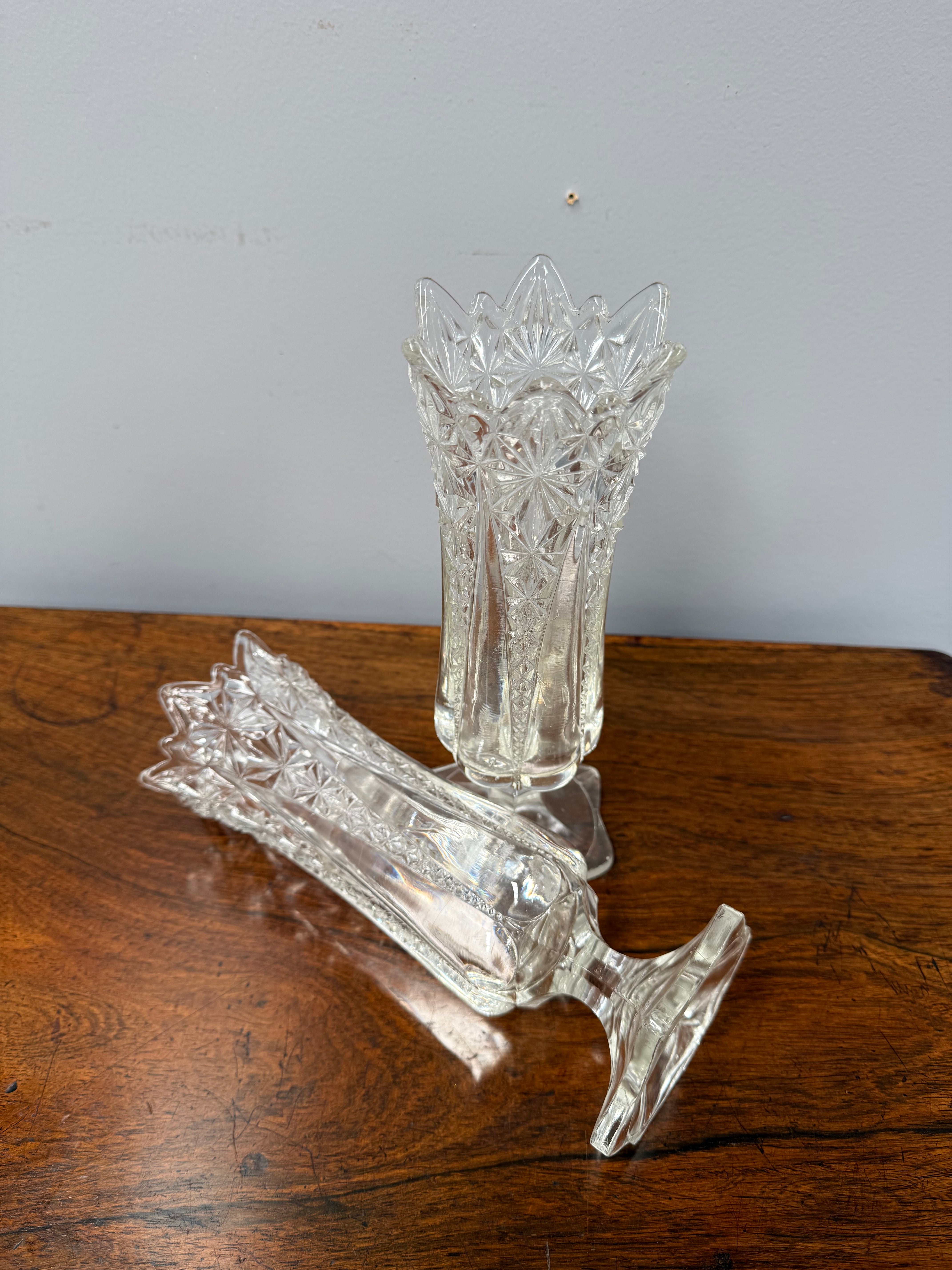 Pair Antique Pressed Glass Celery Vases