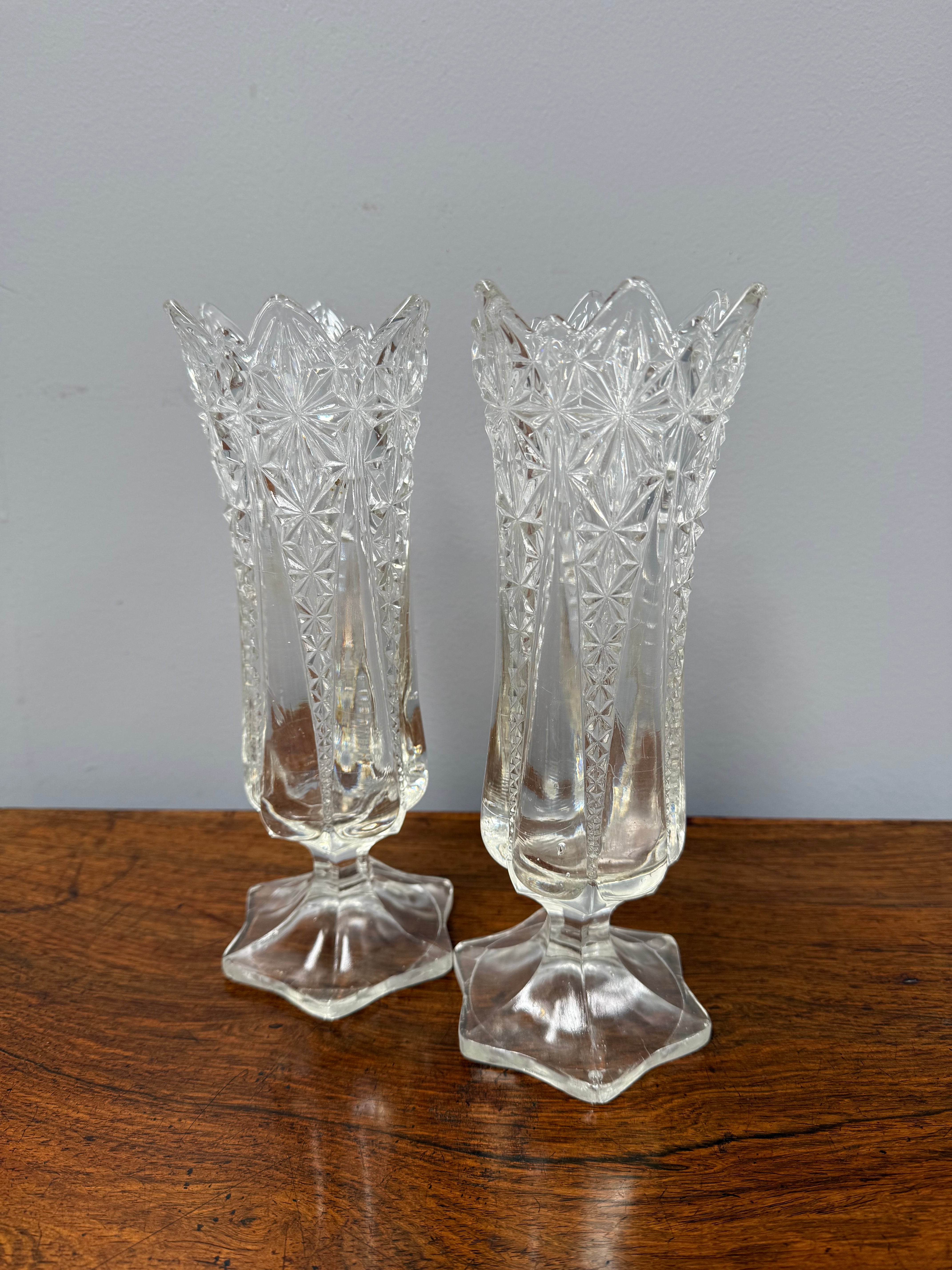Pair Antique Pressed Glass Celery Vases