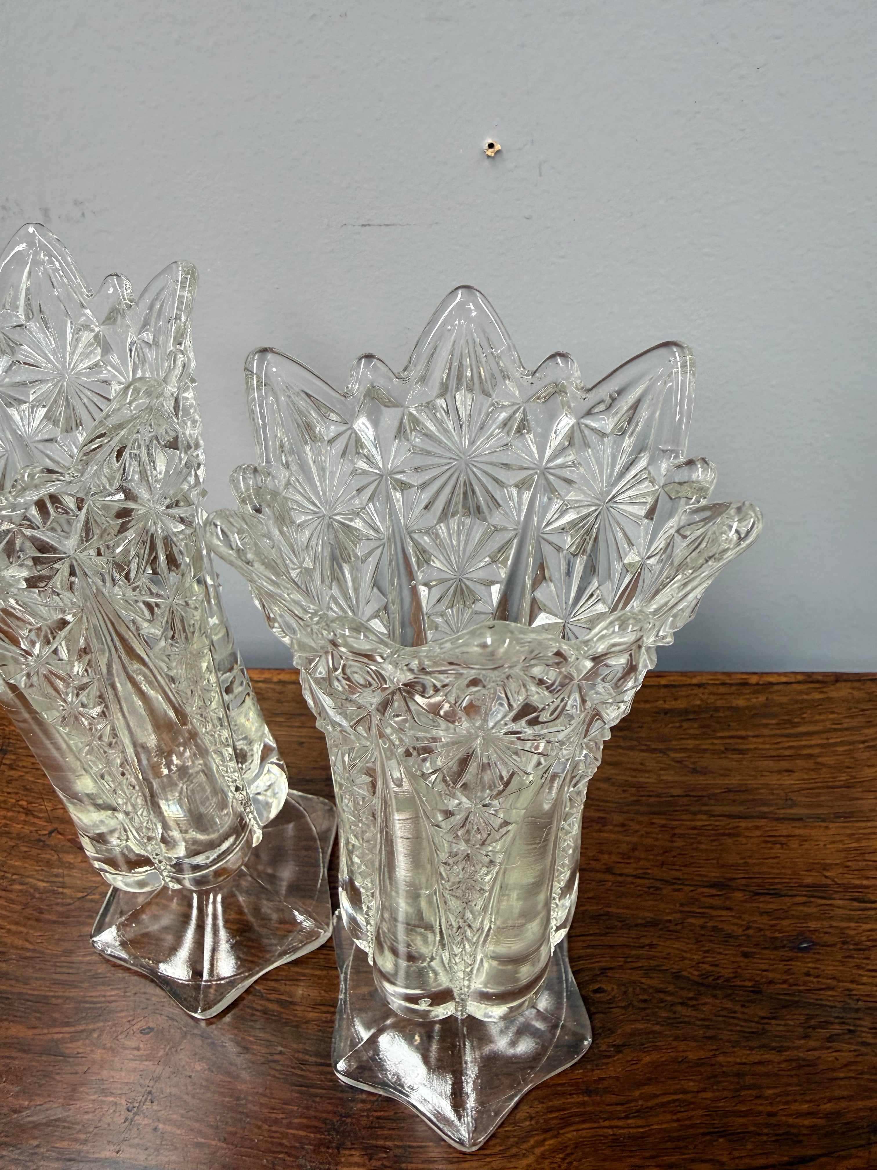 Pair Antique Pressed Glass Celery Vases