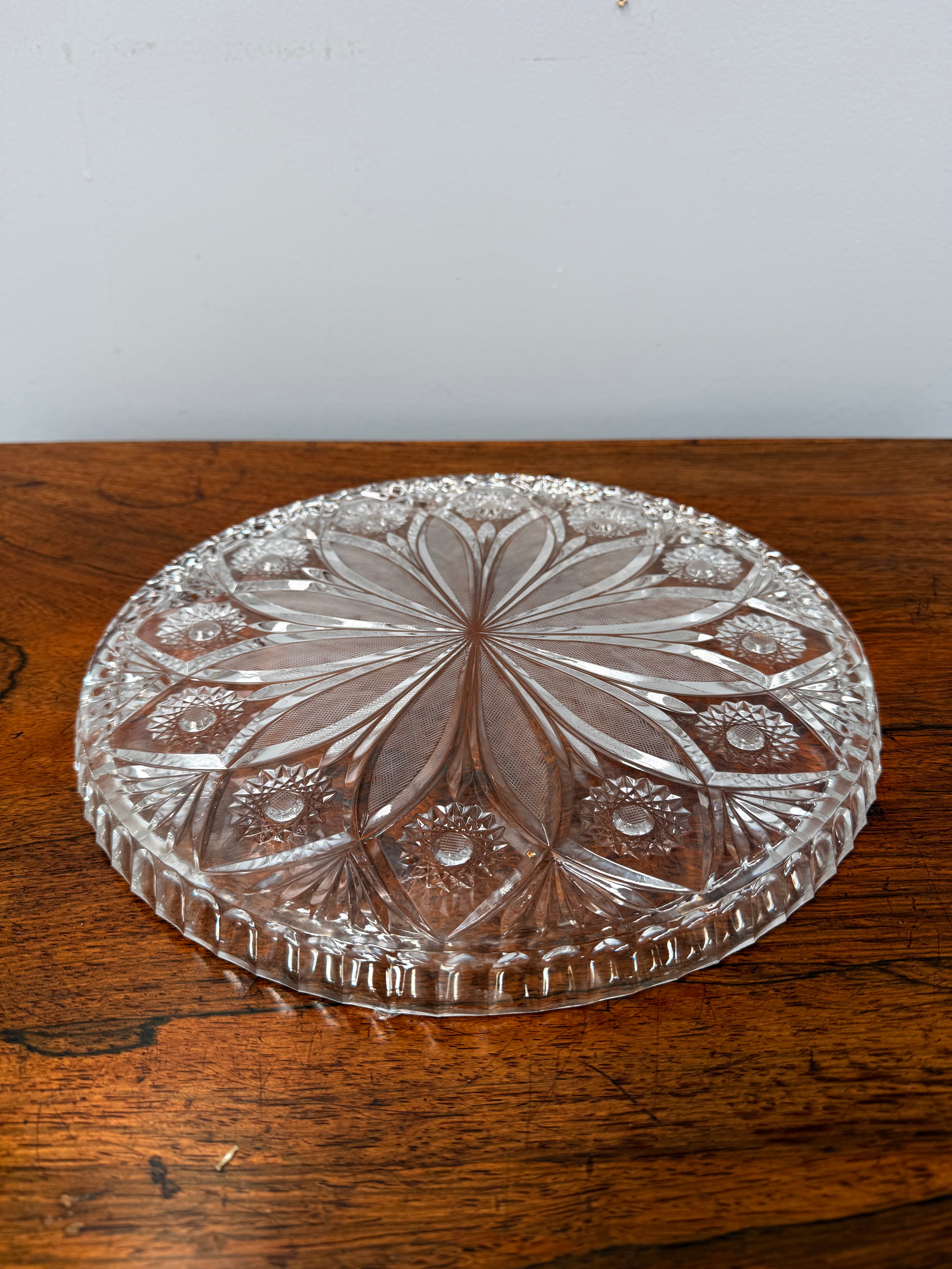 Vintage Pressed Crystal Glass Serving Tray