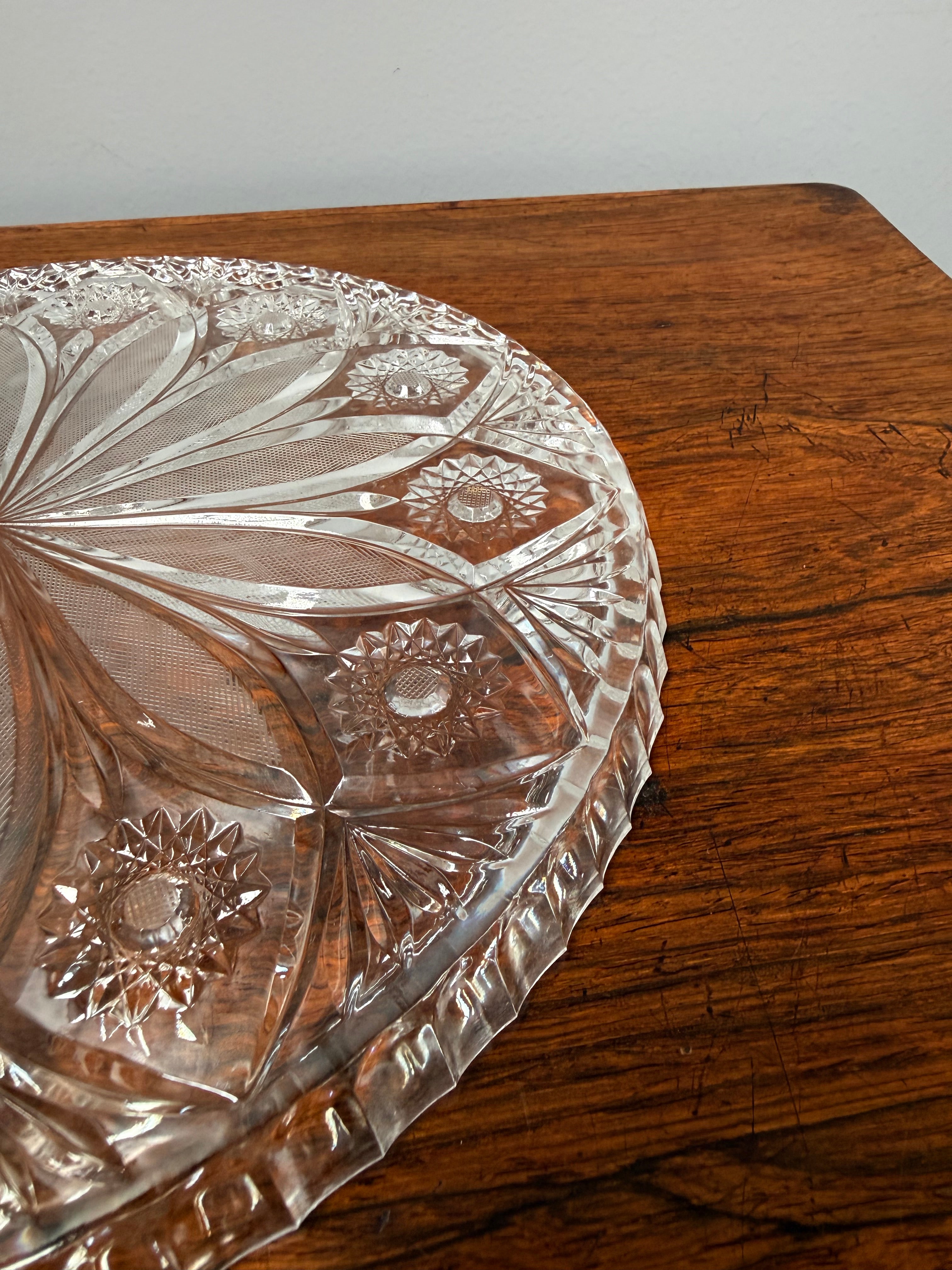 Vintage Pressed Crystal Glass Serving Tray