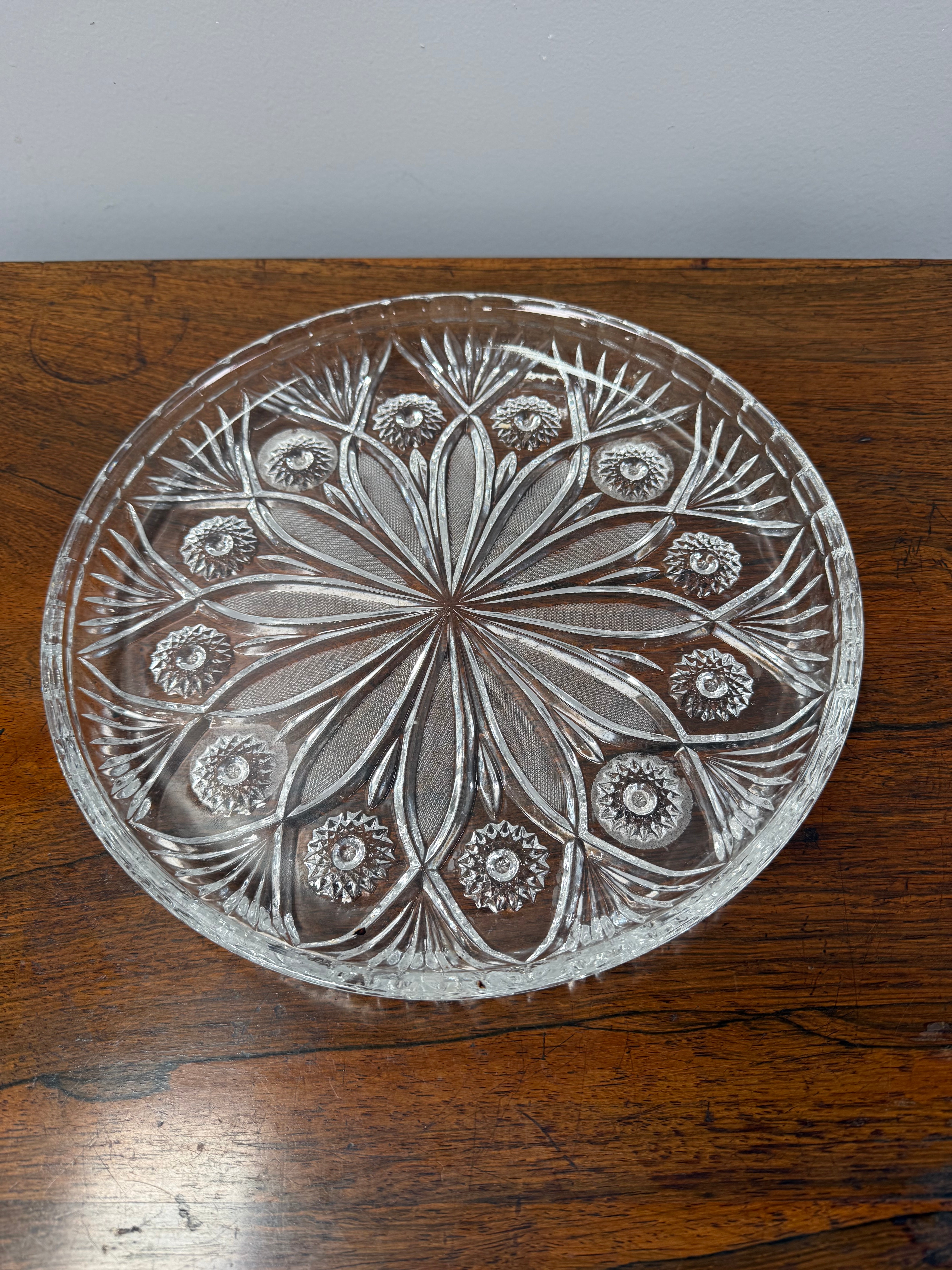 Vintage Pressed Crystal Glass Serving Tray