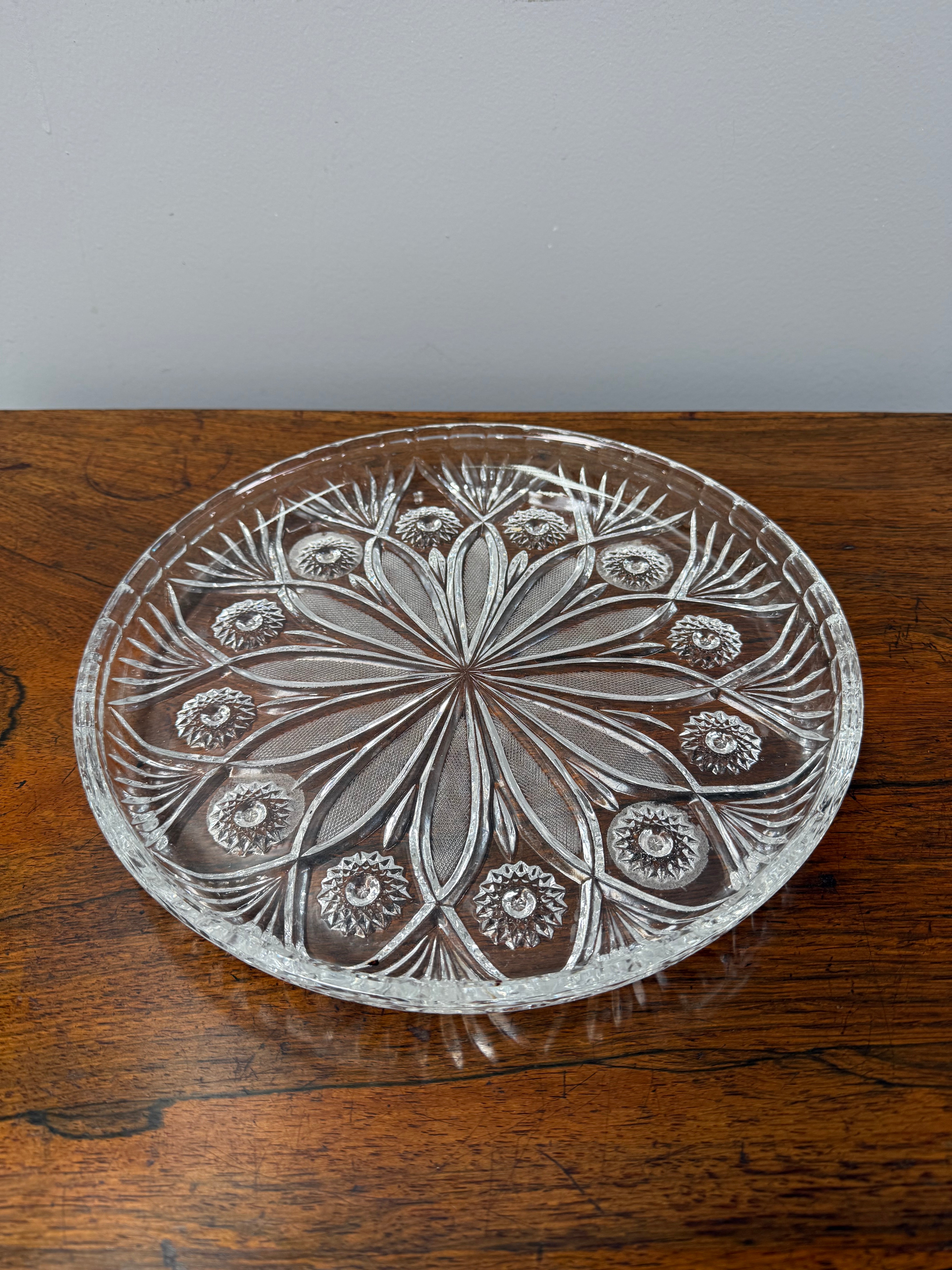 Vintage Pressed Crystal Glass Serving Tray