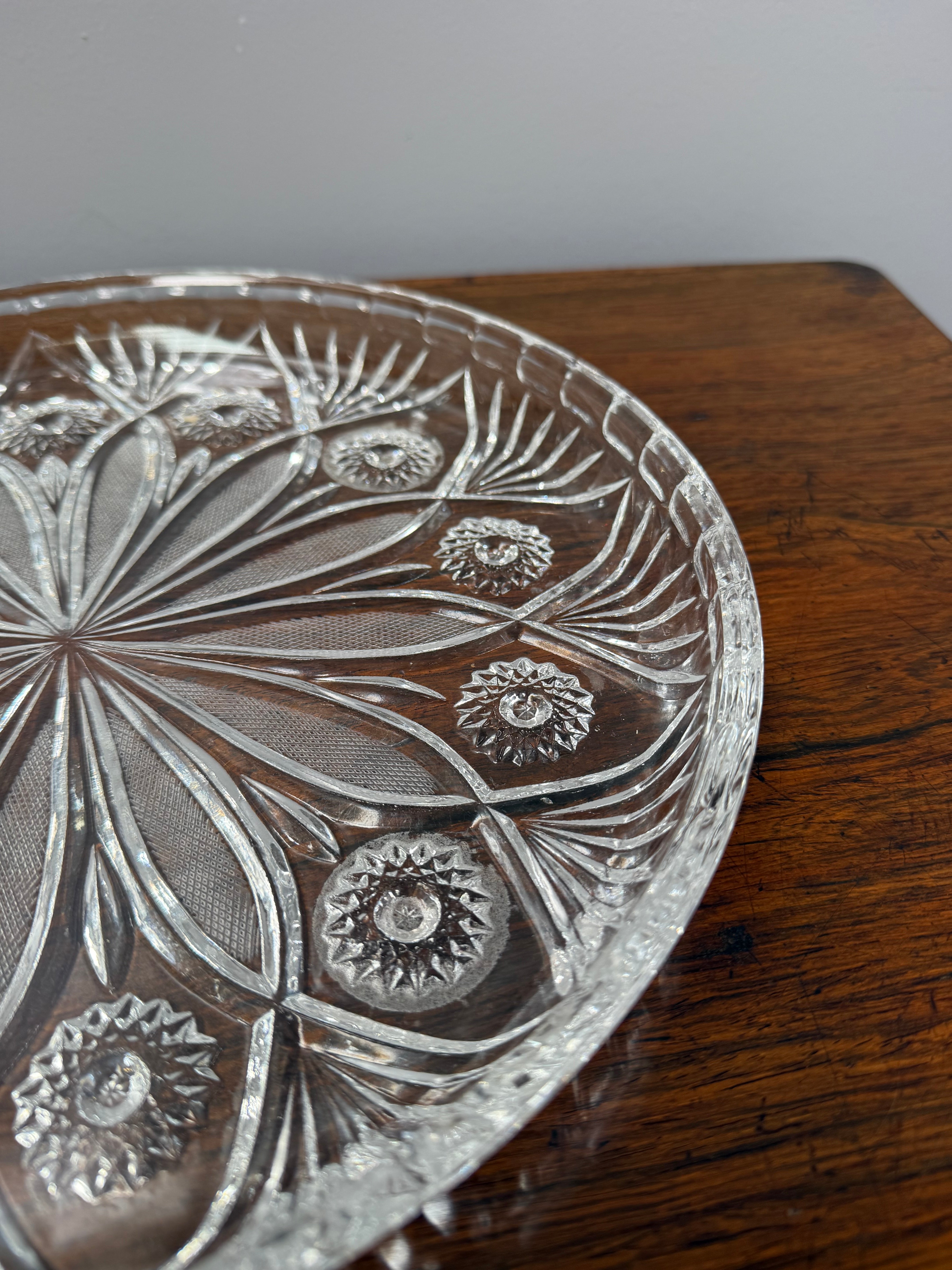 Vintage Pressed Crystal Glass Serving Tray