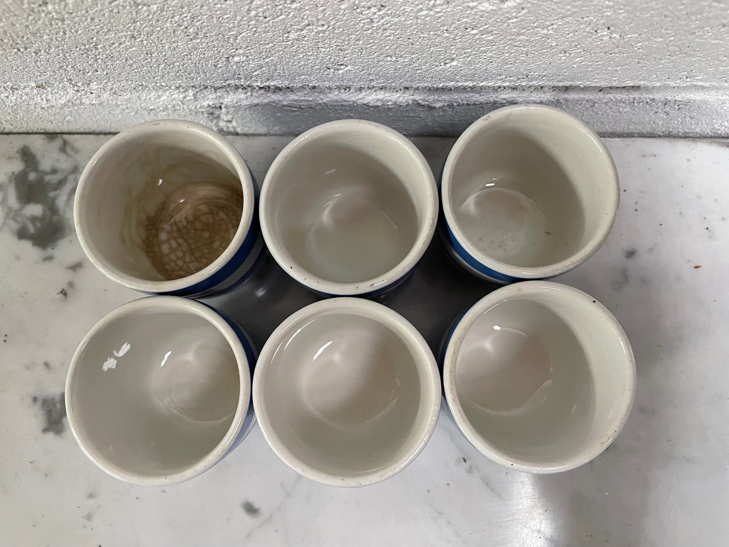 Antique Set of Six Blue Cornishware Egg Cups