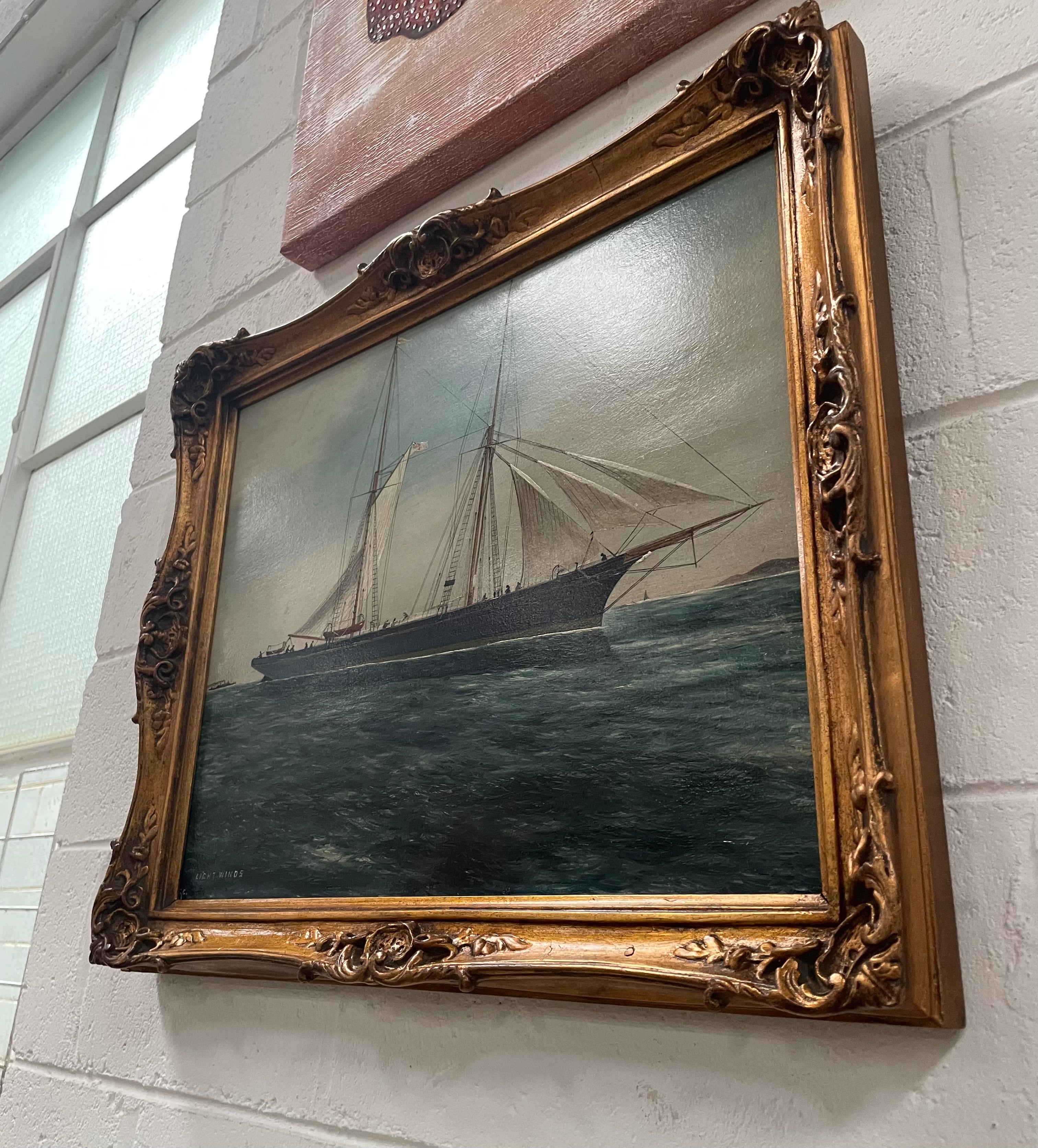 Fabulous Antique 19th Century Oil on Board Ship Painting "Light Winds" | Antique & Vintage | Moonee Ponds Antiques | Australia Wide Delivery