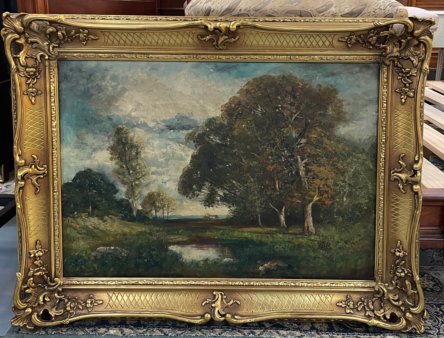 Antique French Framed Oil on Canvas Landscape