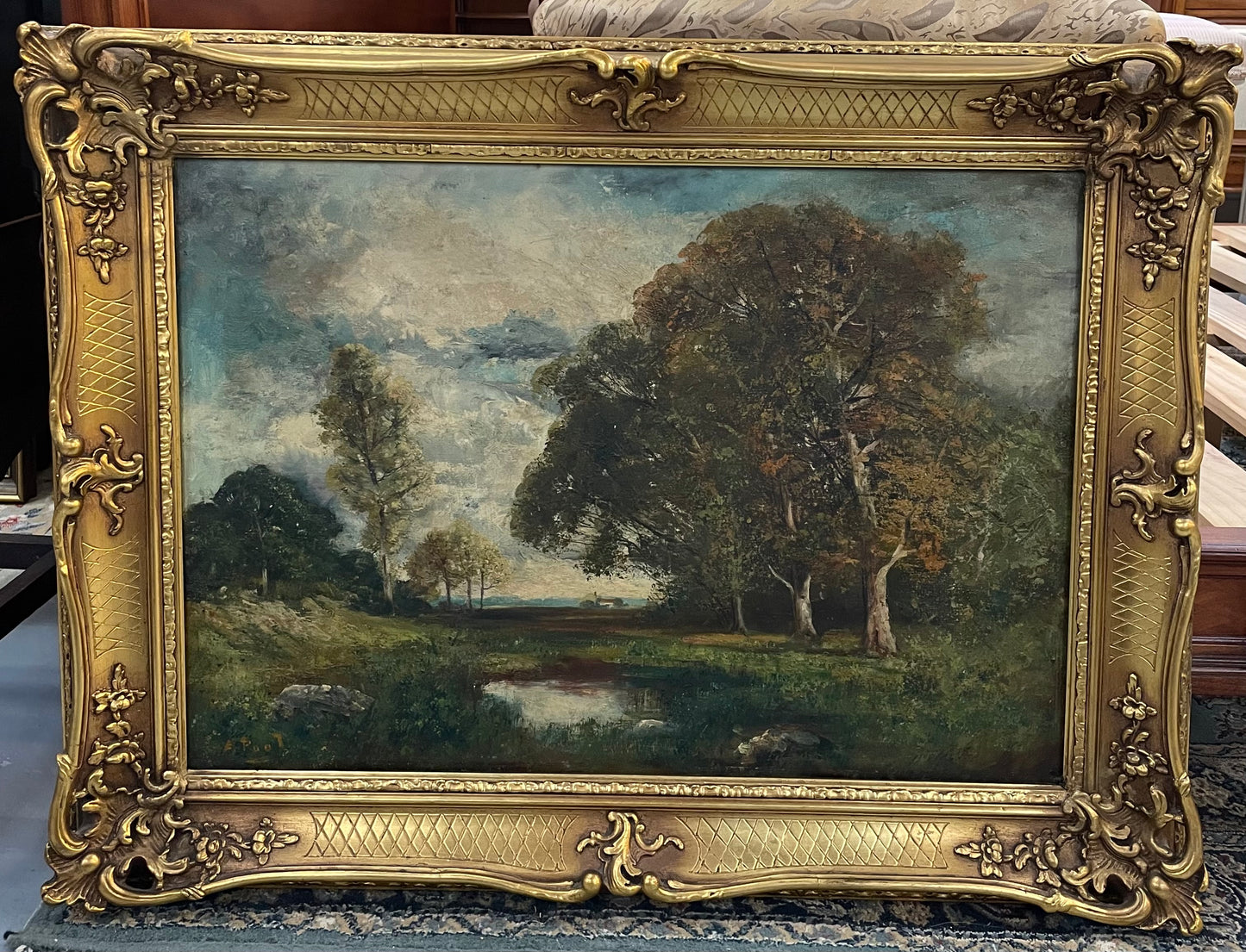 Antique French Framed Oil on Canvas Landscape