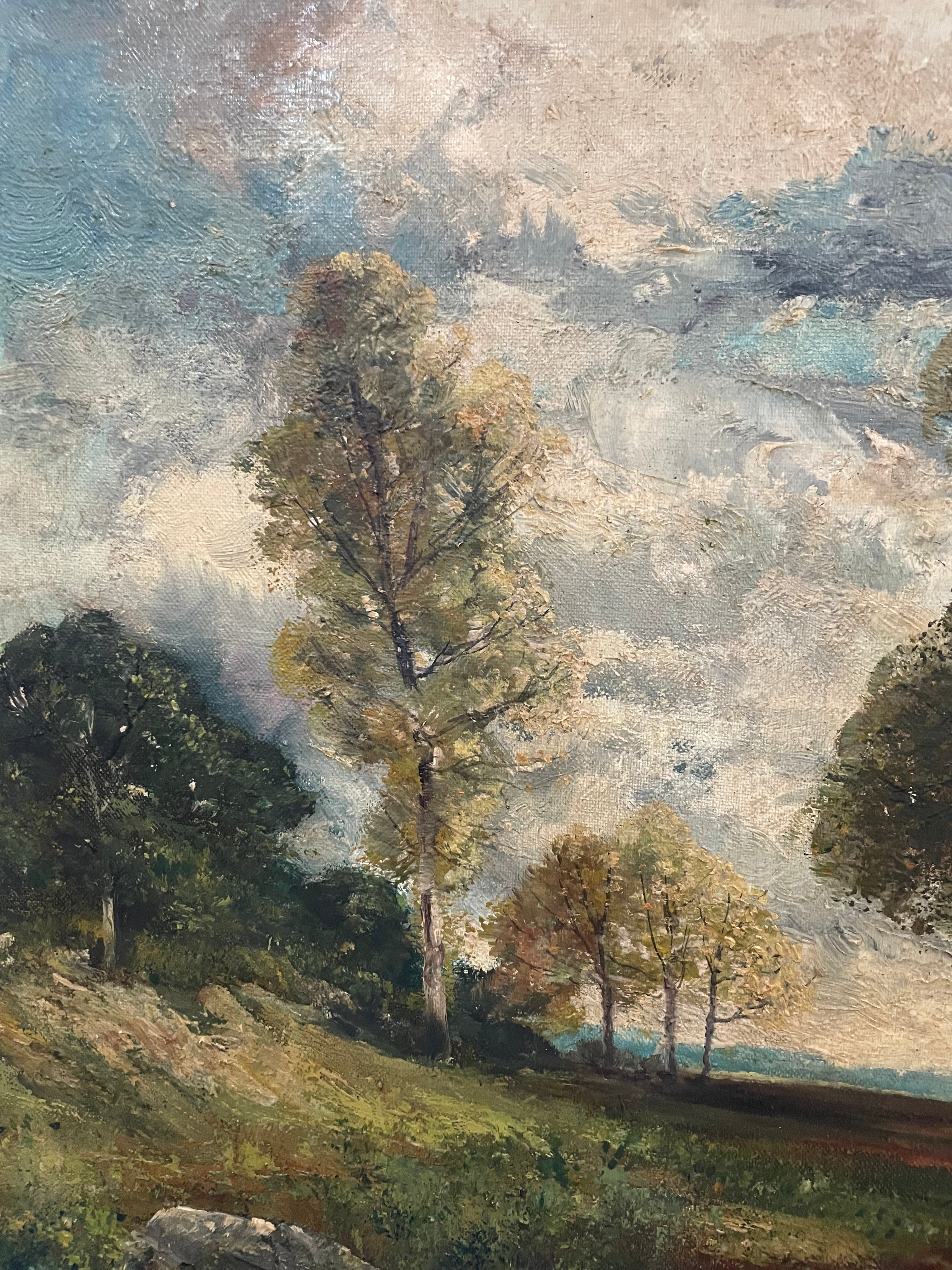 Antique French Framed Oil on Canvas Landscape