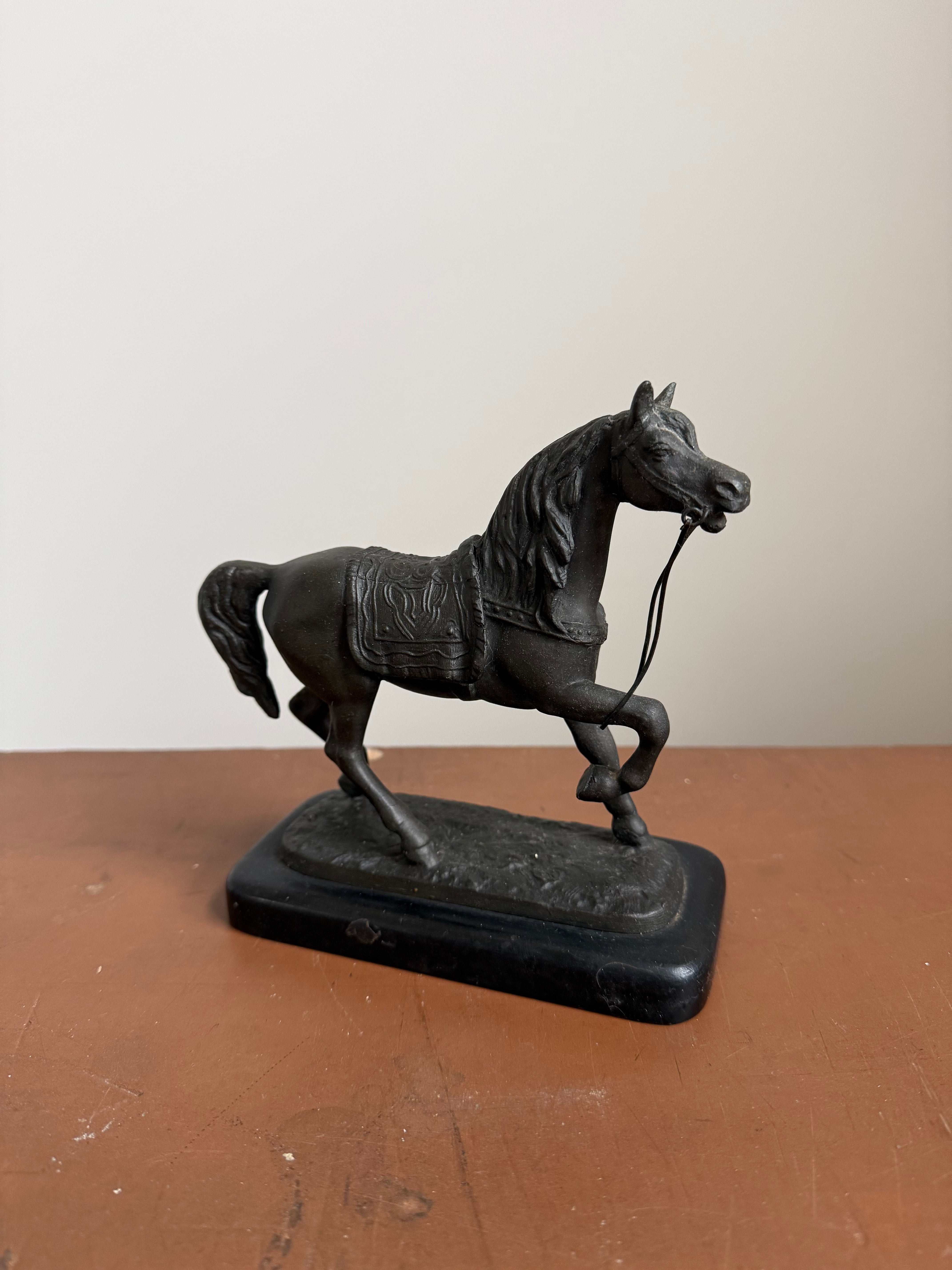 French Late 19th Century Dark Patinated Spelter Statue Of Horse