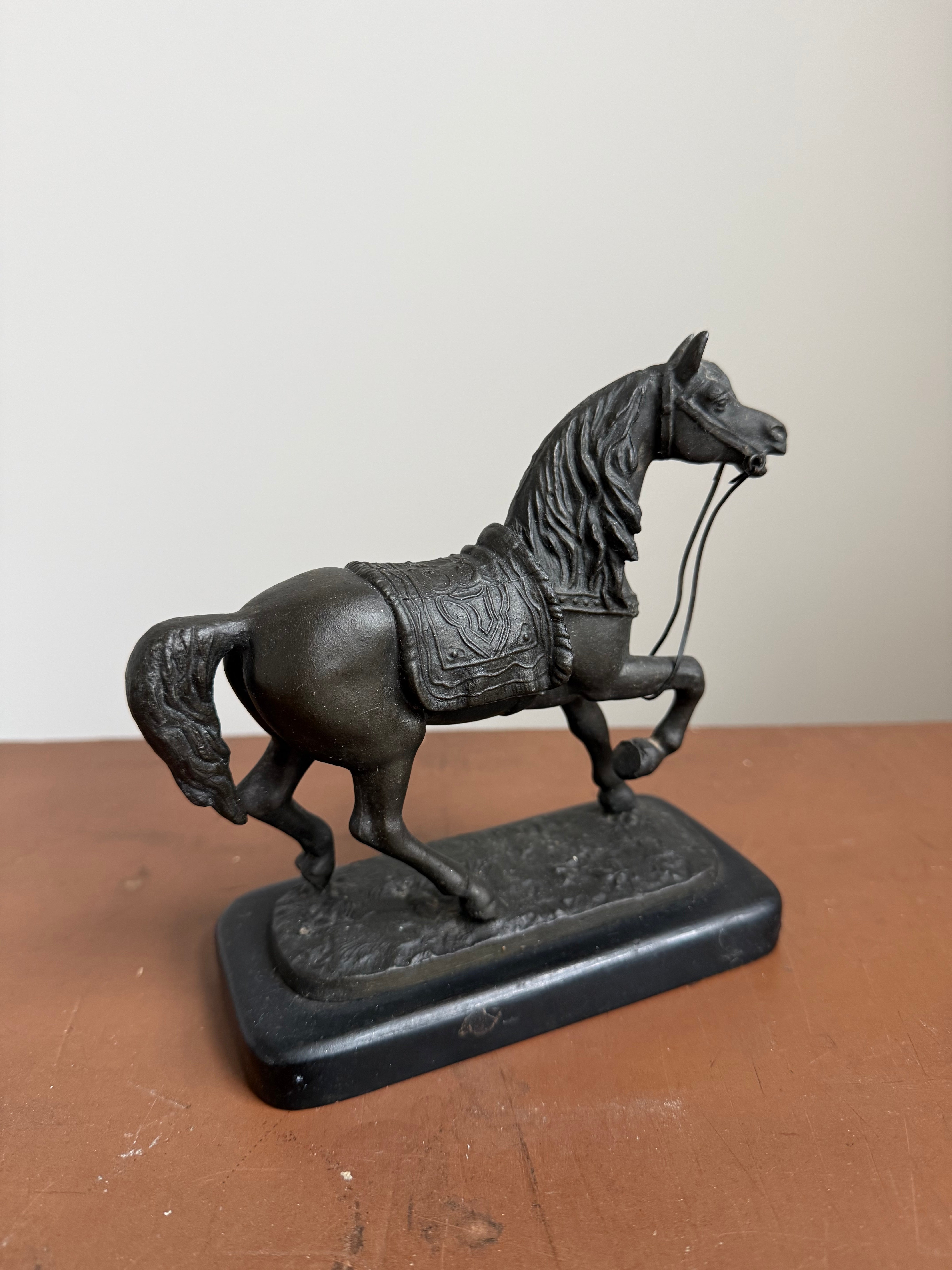 French Late 19th Century Dark Patinated Spelter Statue Of Horse