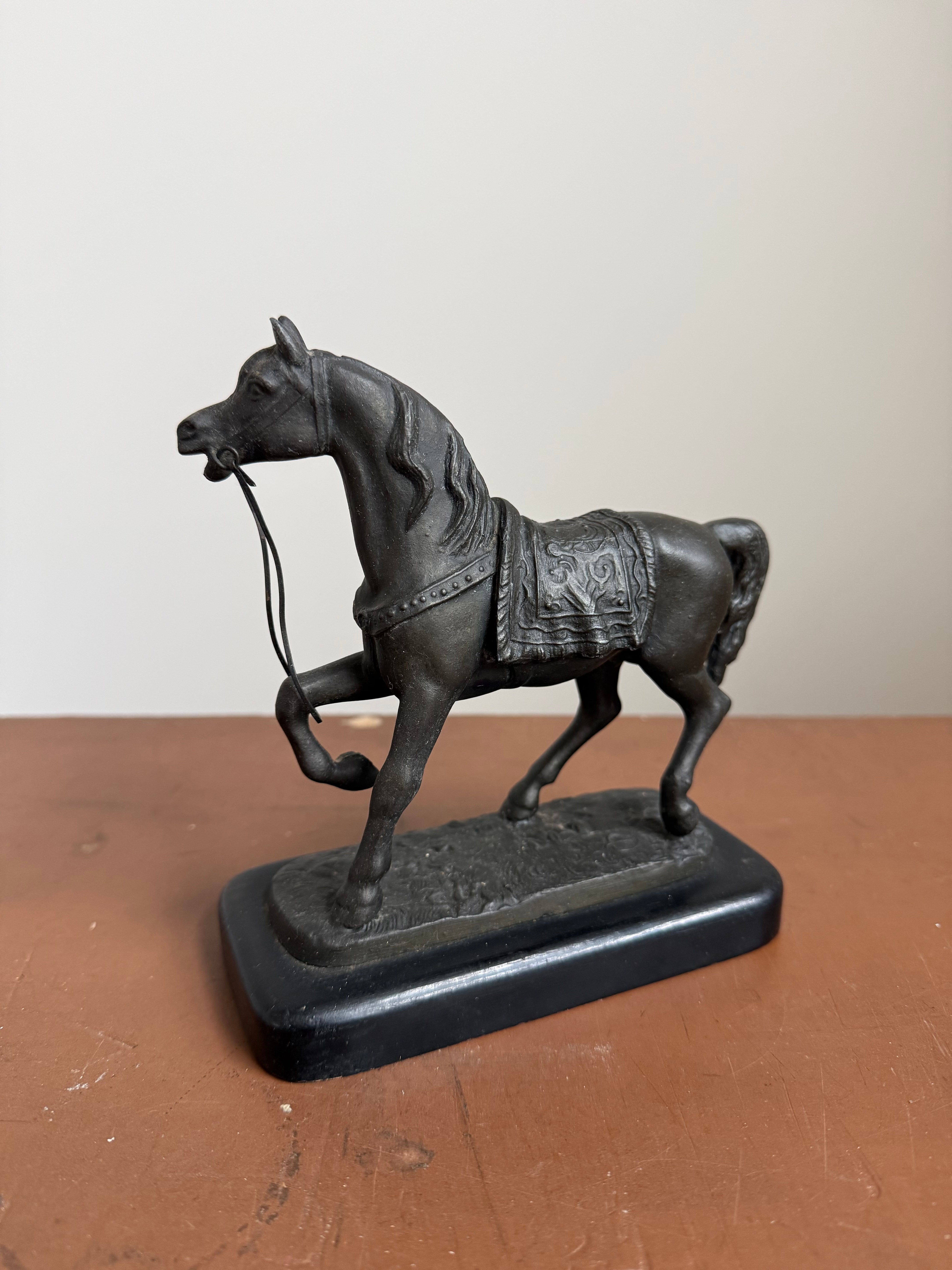 French Late 19th Century Dark Patinated Spelter Statue Of Horse