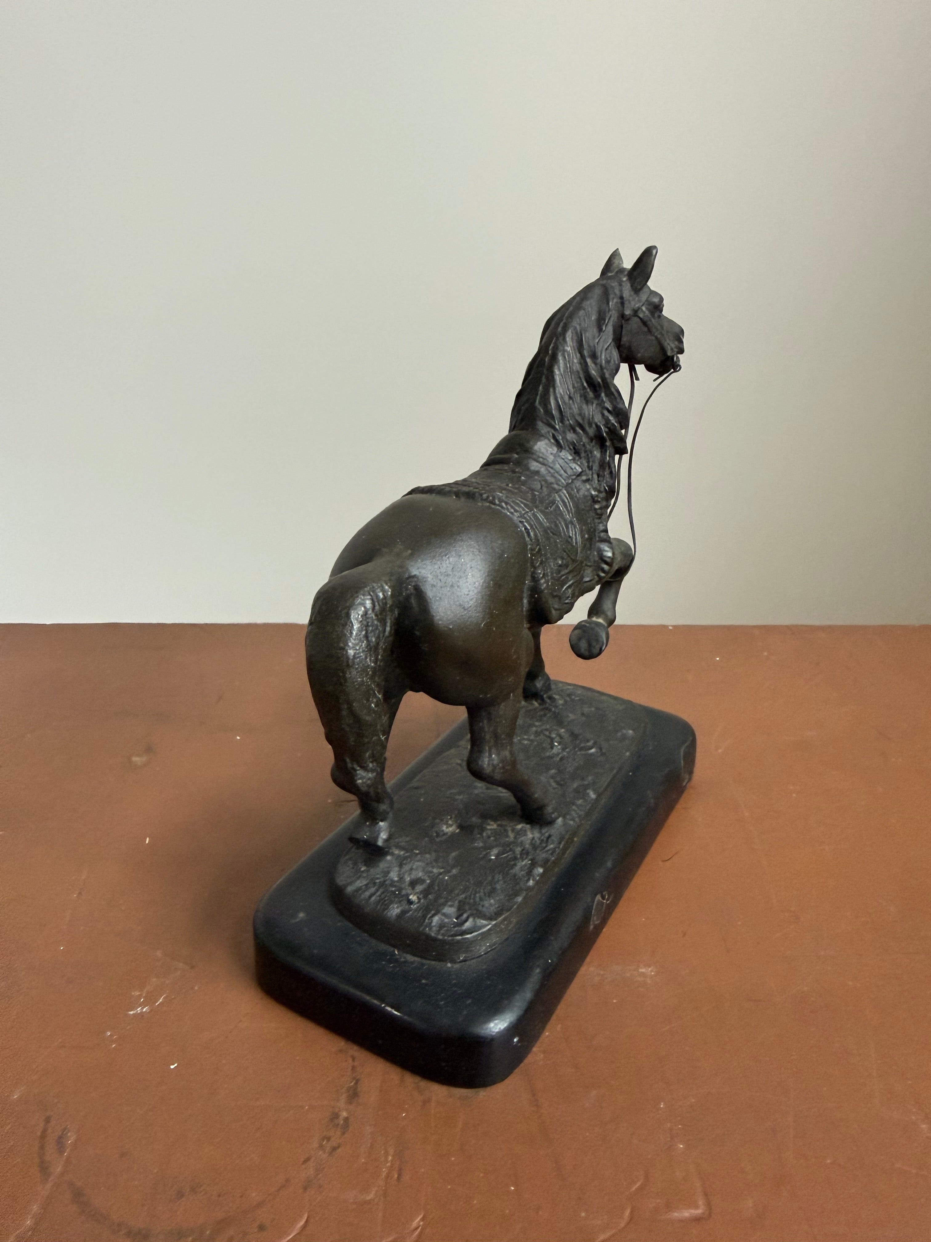 French Late 19th Century Dark Patinated Spelter Statue Of Horse