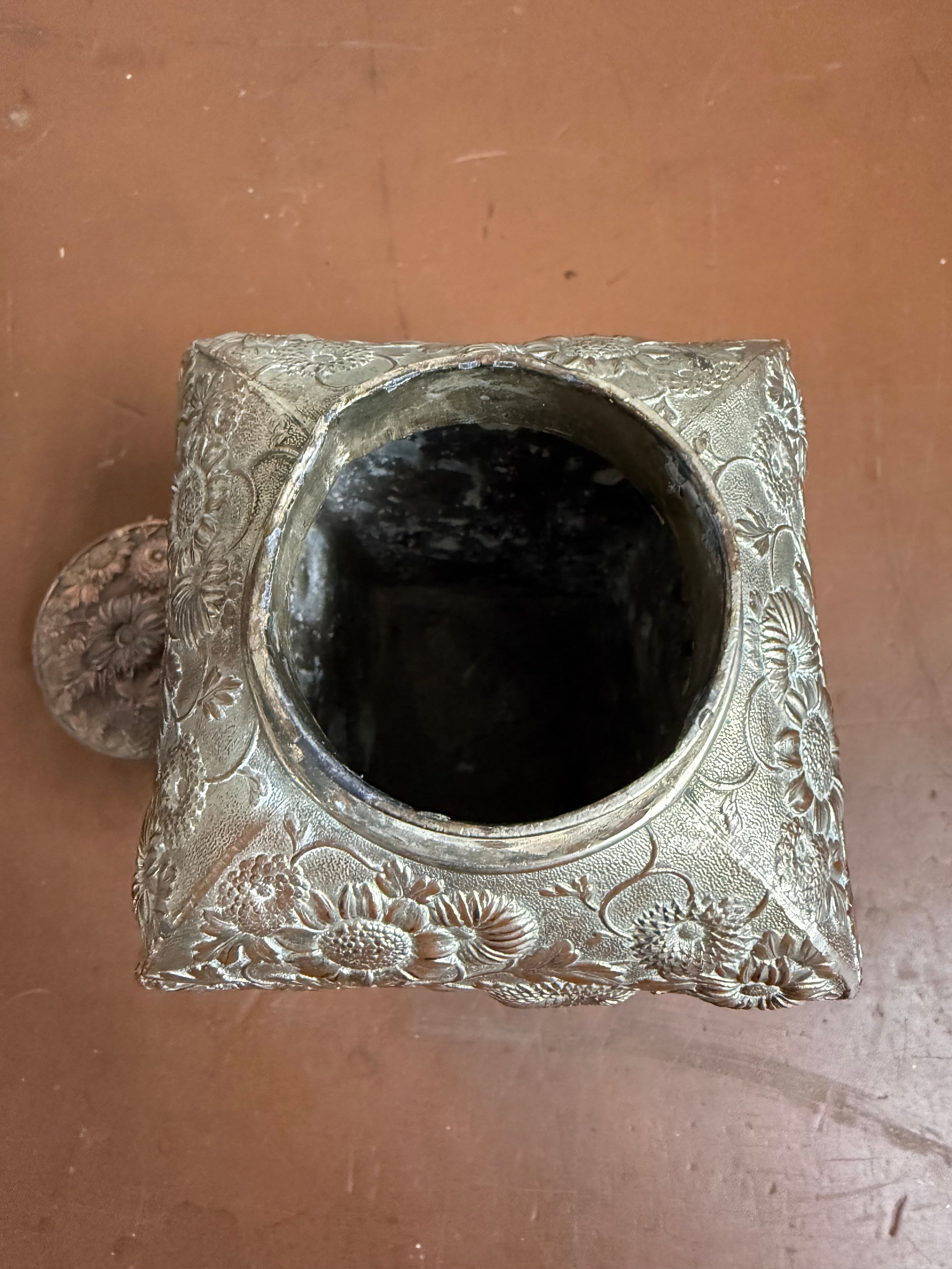 Late 19th Century White Metal ( Silver Over Copper ) Tea Caddy