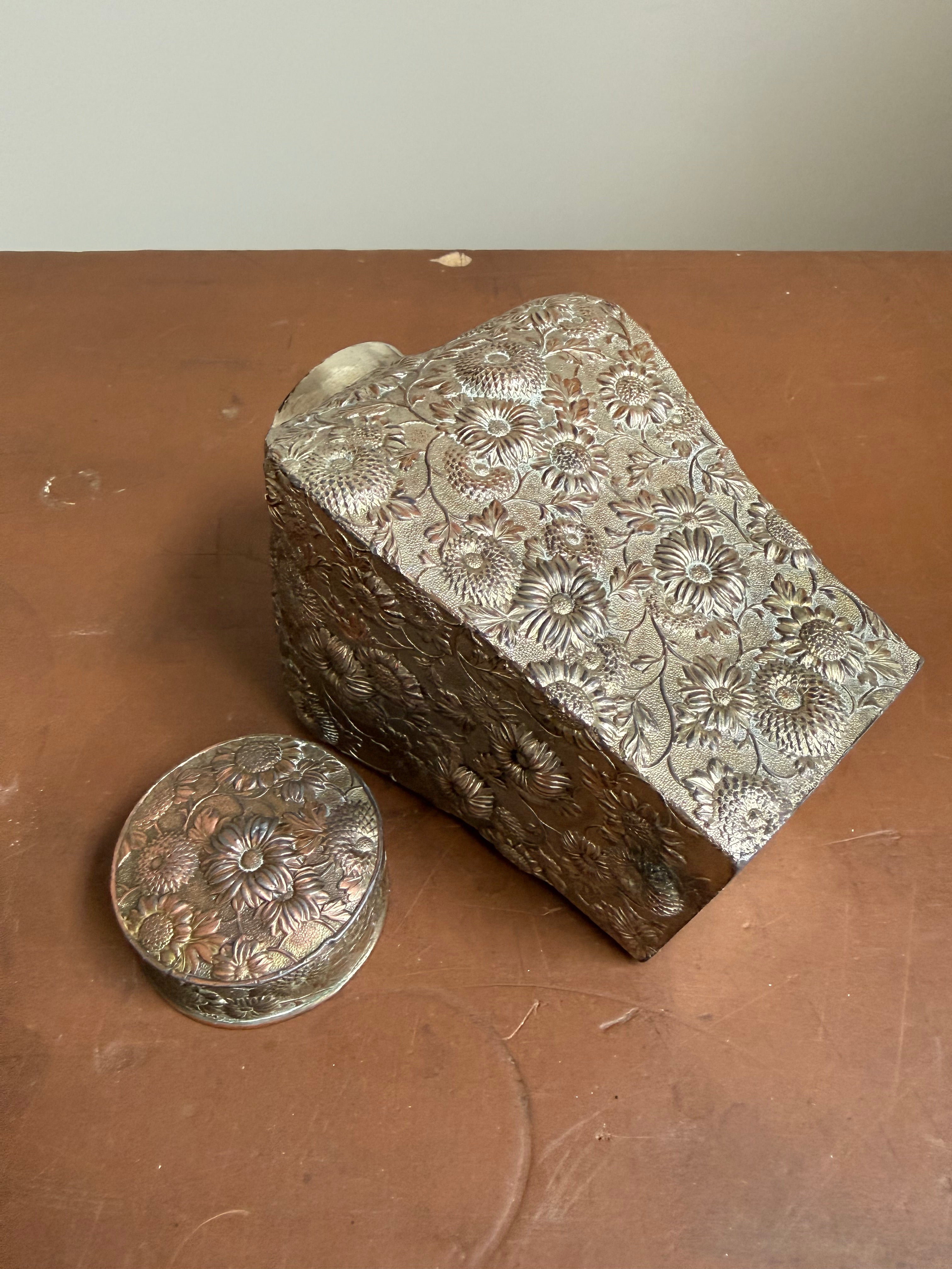 Late 19th Century White Metal ( Silver Over Copper ) Tea Caddy