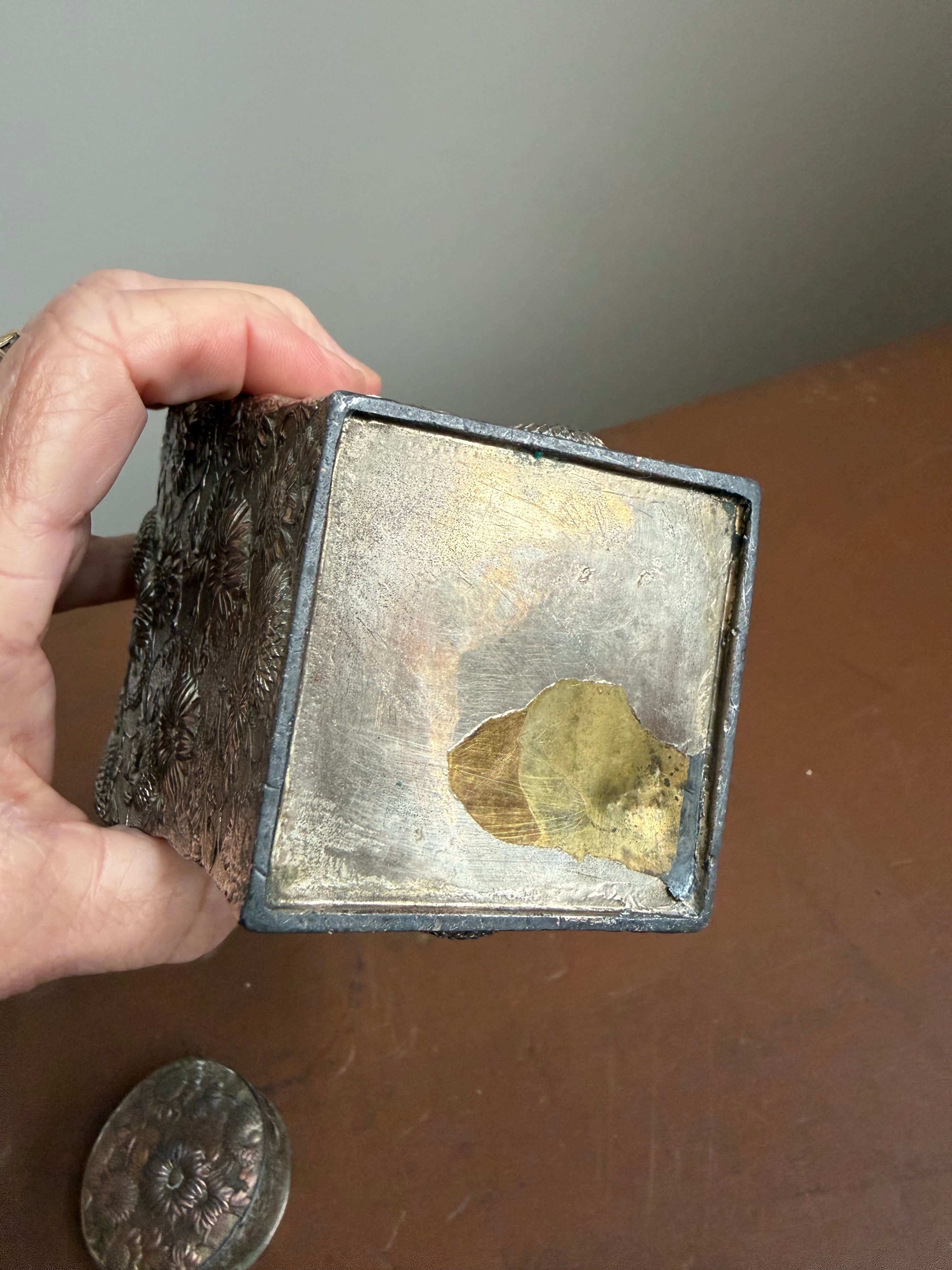 Late 19th Century White Metal ( Silver Over Copper ) Tea Caddy