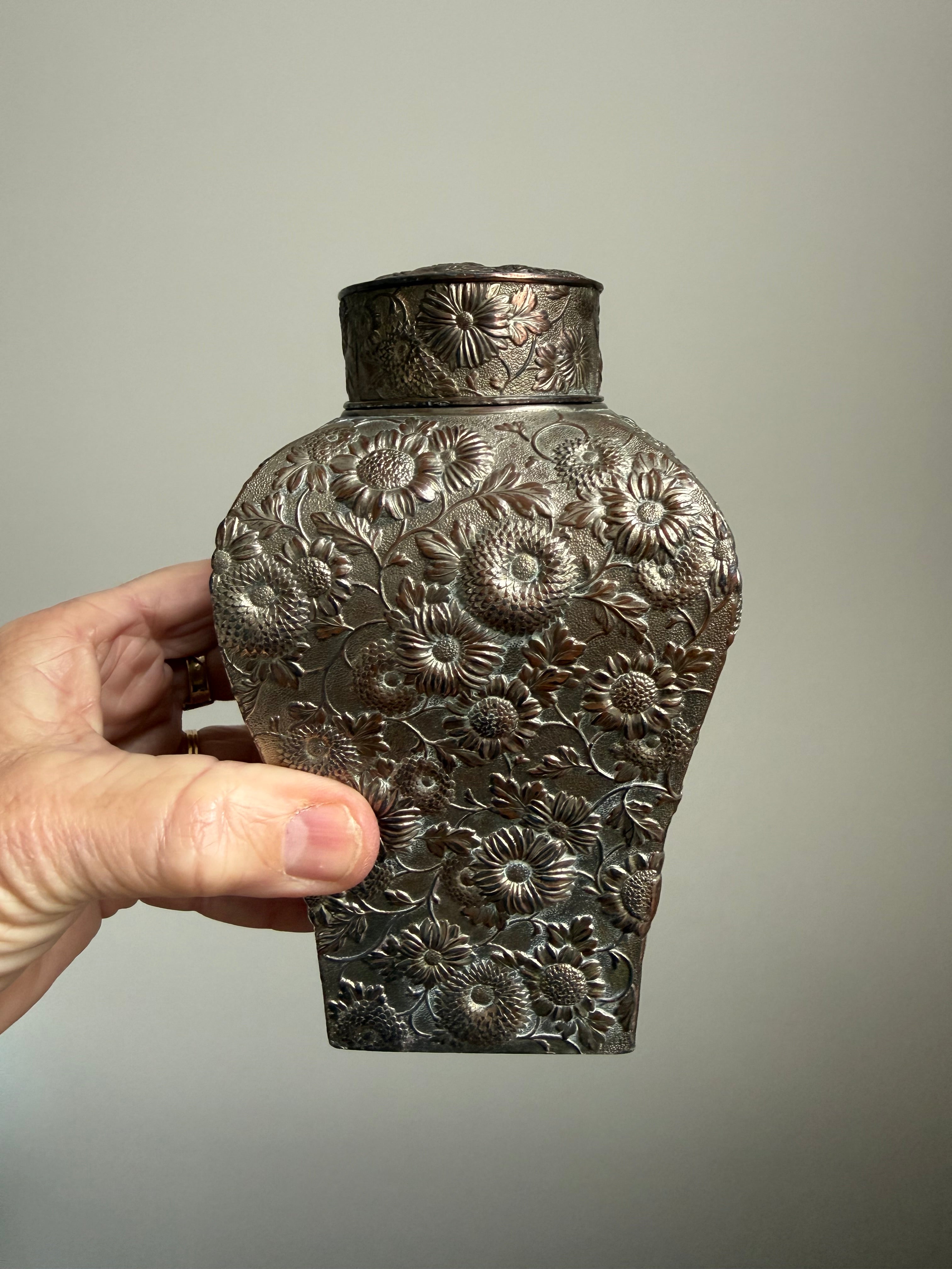Late 19th Century White Metal ( Silver Over Copper ) Tea Caddy