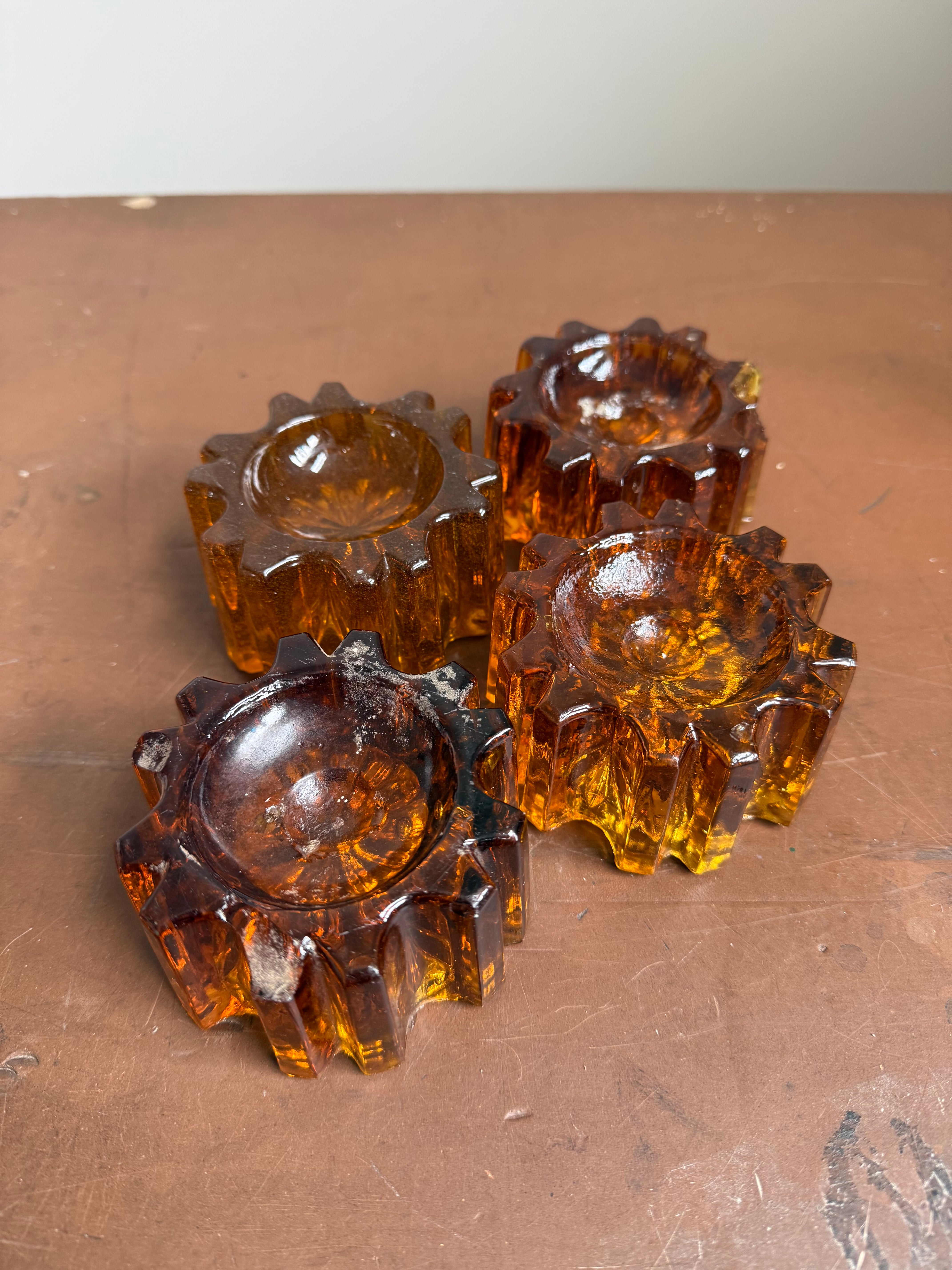 Set 4 Antique Amber Glass Piano Castors