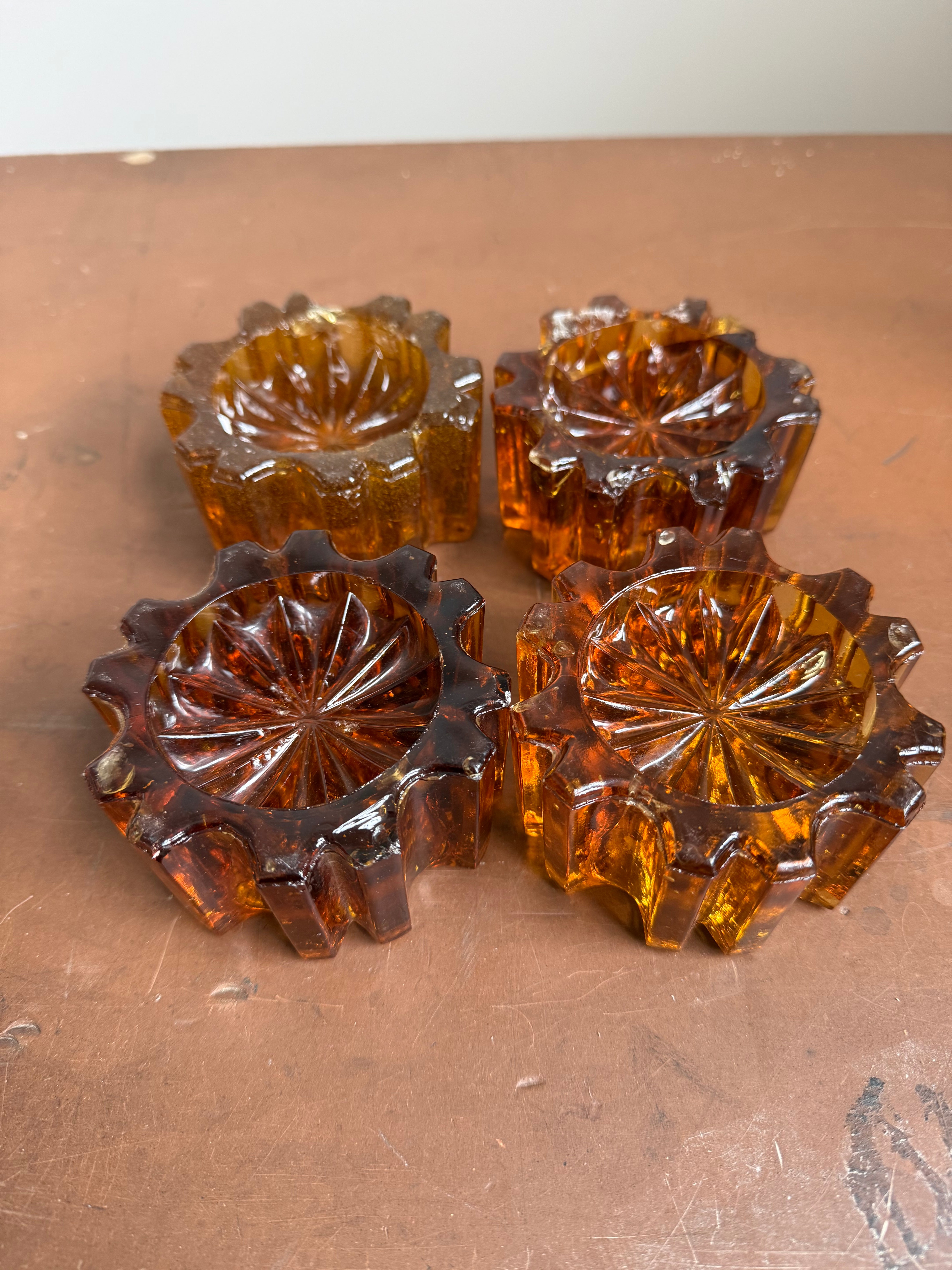 Set 4 Antique Amber Glass Piano Castors