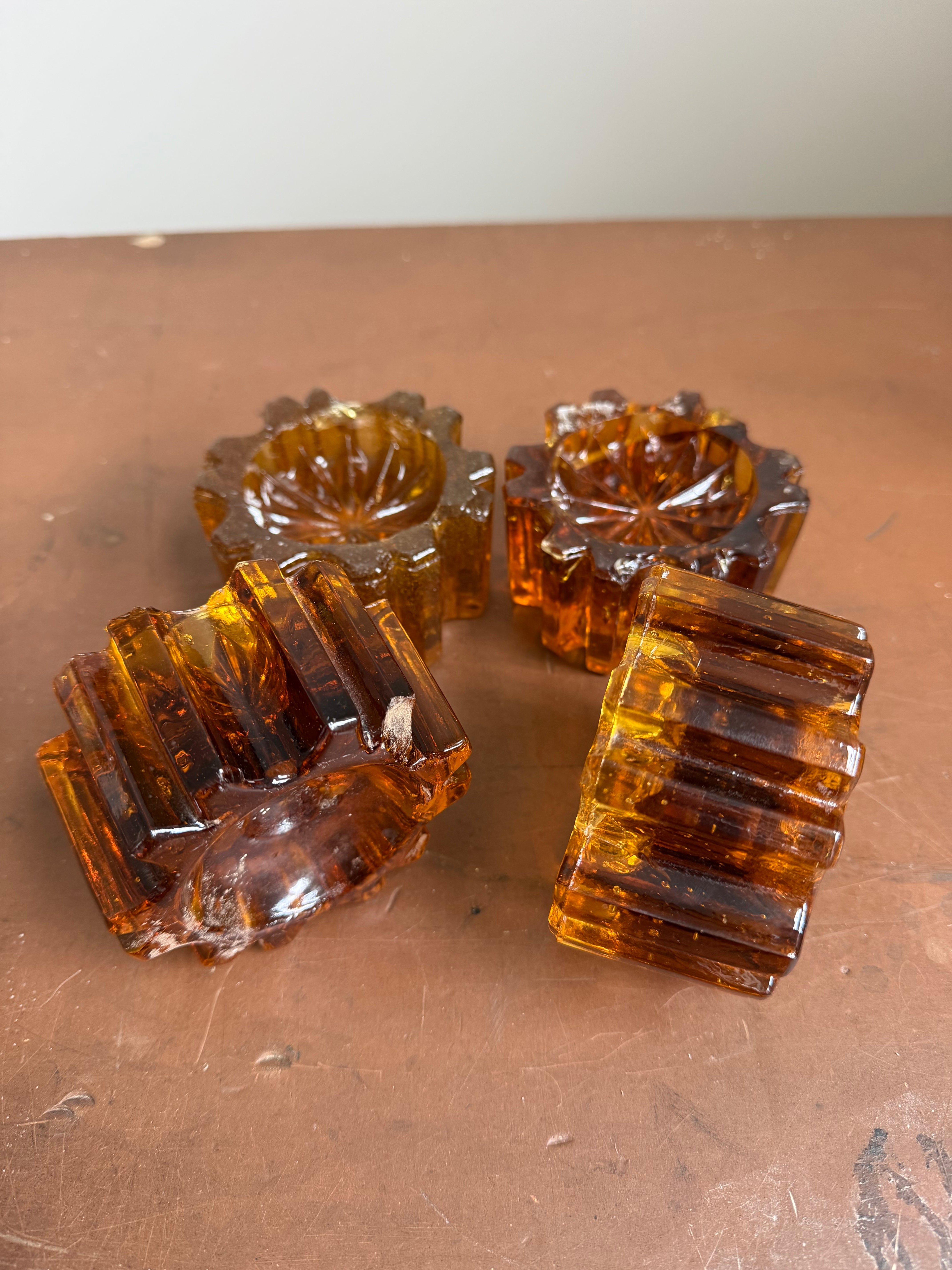 Set 4 Antique Amber Glass Piano Castors