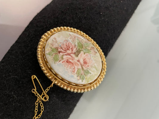 Painted Ceramic & Gilt Pendant