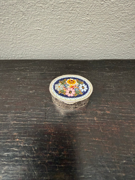 Vintage Italian Silver Metal & Fine Micro Mosaic Pill Box