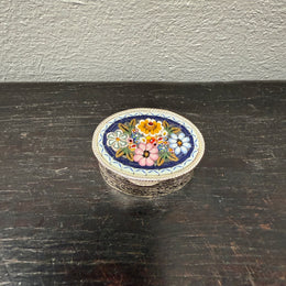 Vintage Italian Silver Metal & Fine Micro Mosaic Pill Box