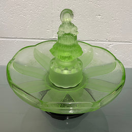 Beautiful Art Deco 4 piece green glass float Bowl with Crinoline Lady in the center. In good original condition. Please view photos as they help form part of the description.