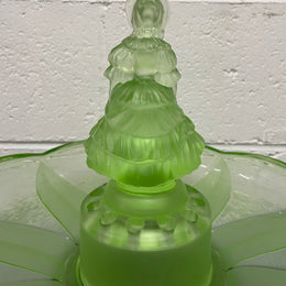 Beautiful Art Deco 4 piece green glass float Bowl with Crinoline Lady in the center. In good original condition. Please view photos as they help form part of the description.