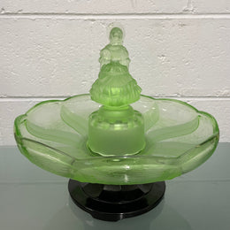 Beautiful Art Deco 4 piece green glass float Bowl with Crinoline Lady in the center. In good original condition. Please view photos as they help form part of the description.