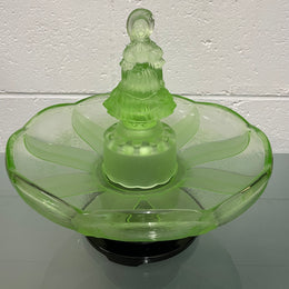 Beautiful Art Deco 4 piece green glass float Bowl with Crinoline Lady in the center. In good original condition. Please view photos as they help form part of the description.